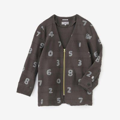 Jacquard Knit Collarless V-neck BIKE Jacket / SO-SU-U Yellowish Brown