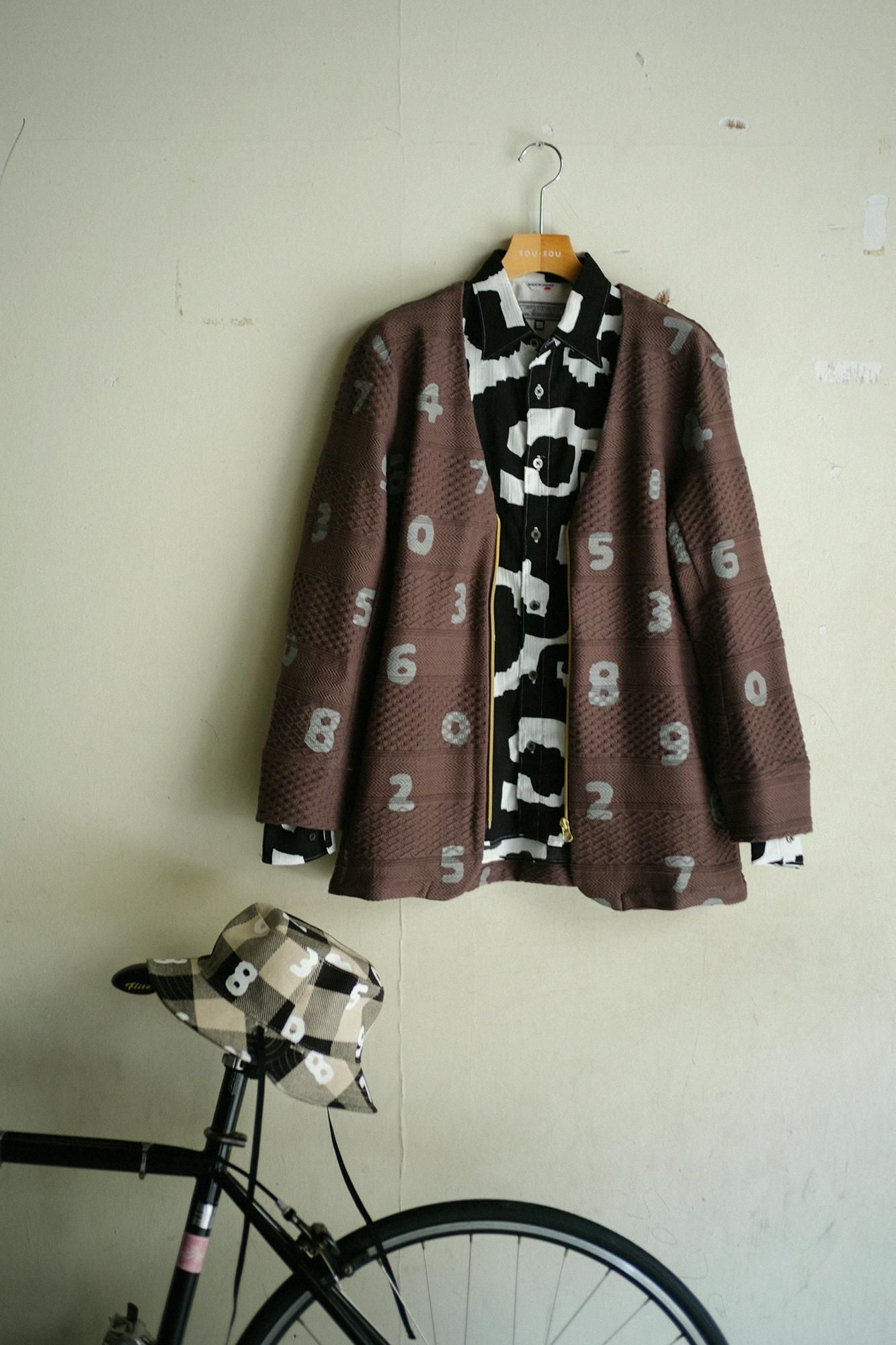 緹花針織V領BIKE夾克/ SO-SU-U十數黄枯茶色