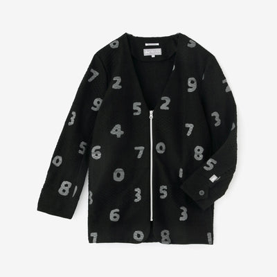 Jacquard Knit Collarless V-neck BIKE Jacket / SO-SU-U Black