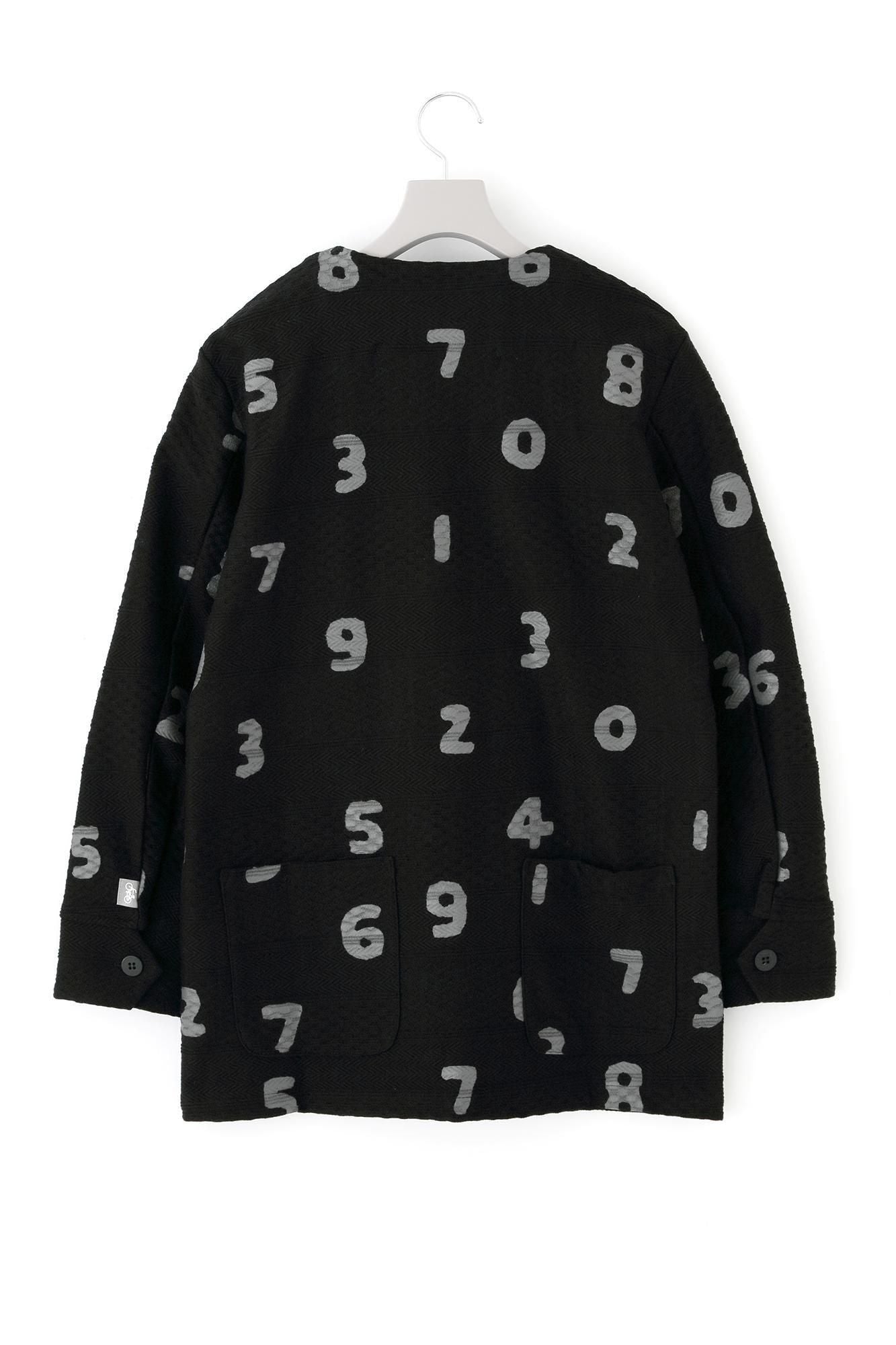 Jacquard Knit Collarless V-neck BIKE Jacket / SO-SU-U Black