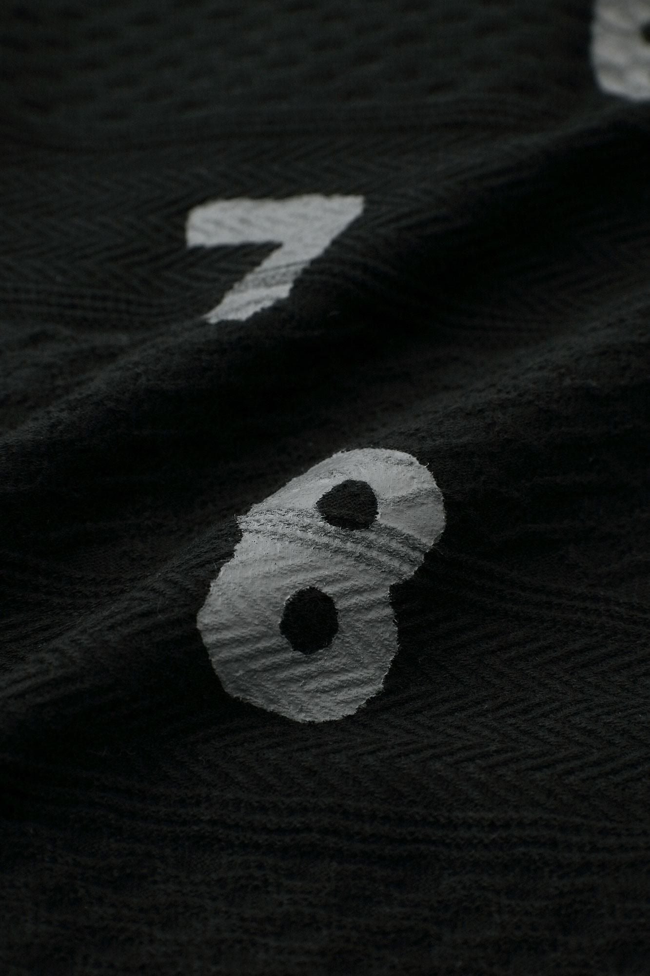 Jacquard Knit Collarless V-neck BIKE Jacket / SO-SU-U Black