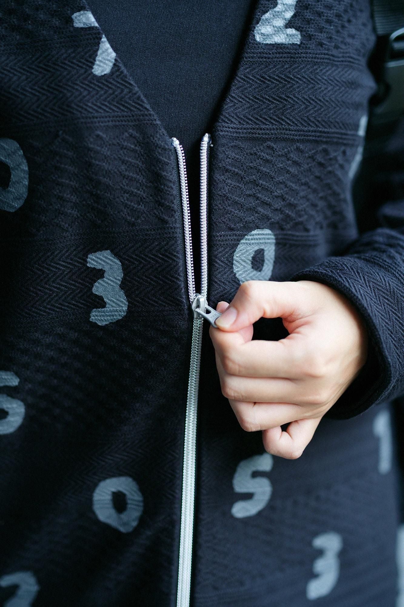 Jacquard Knit Collarless V-neck BIKE Jacket / SO-SU-U Black