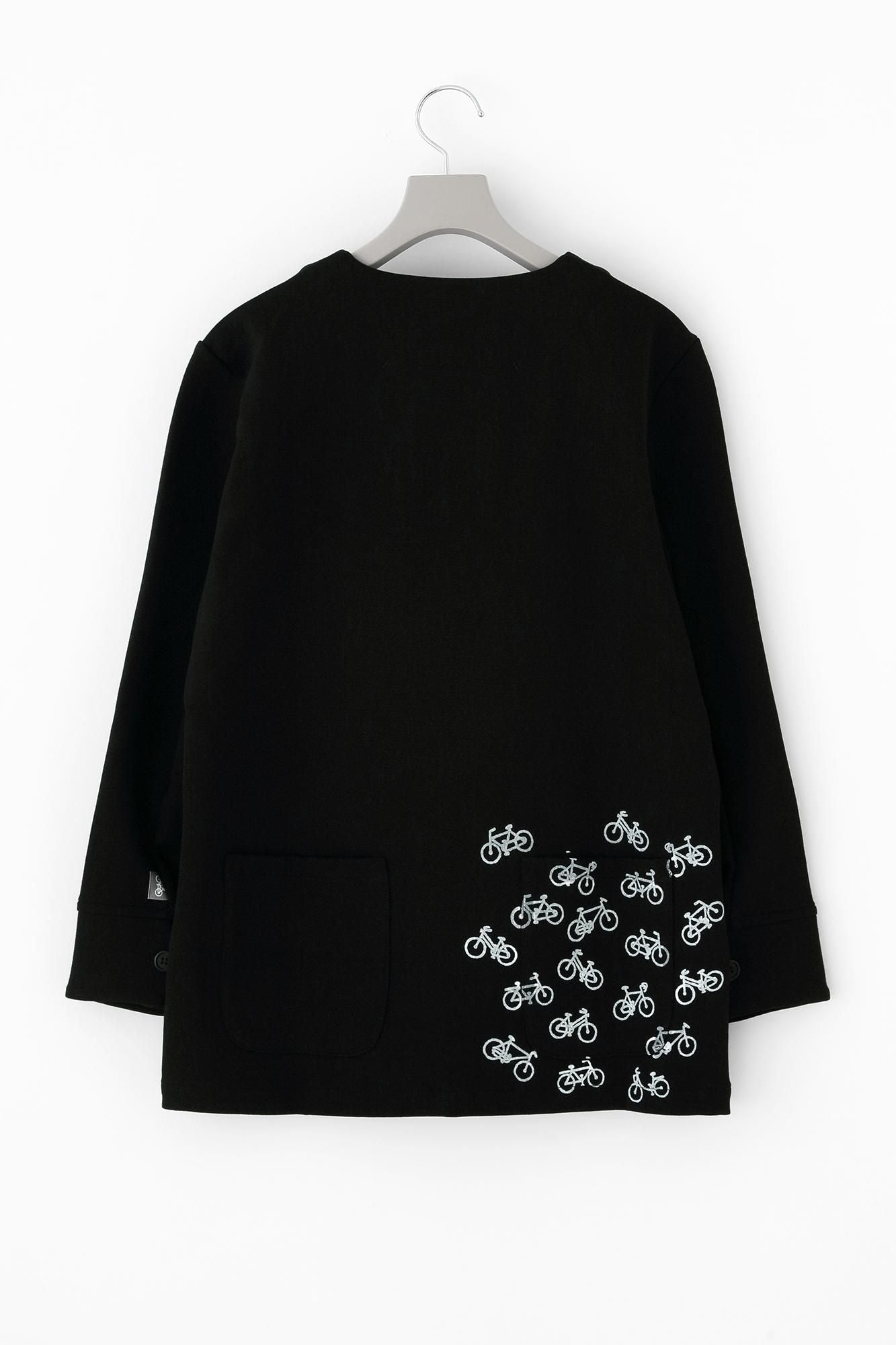 ダンボールニット ノーカラーVネックBIKEジャケット／ブラック