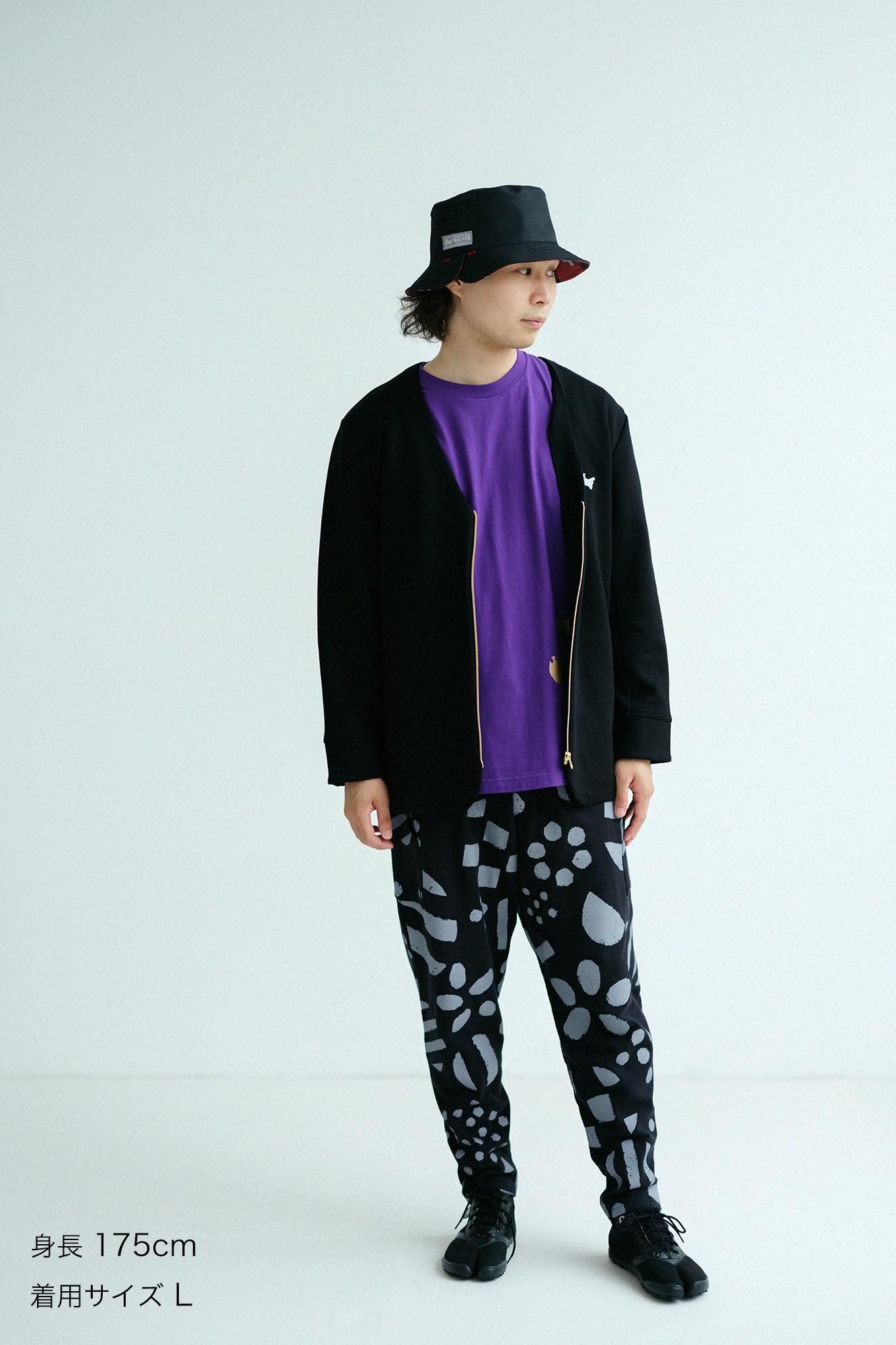 ダンボールニット ノーカラーVネックBIKEジャケット／ブラック