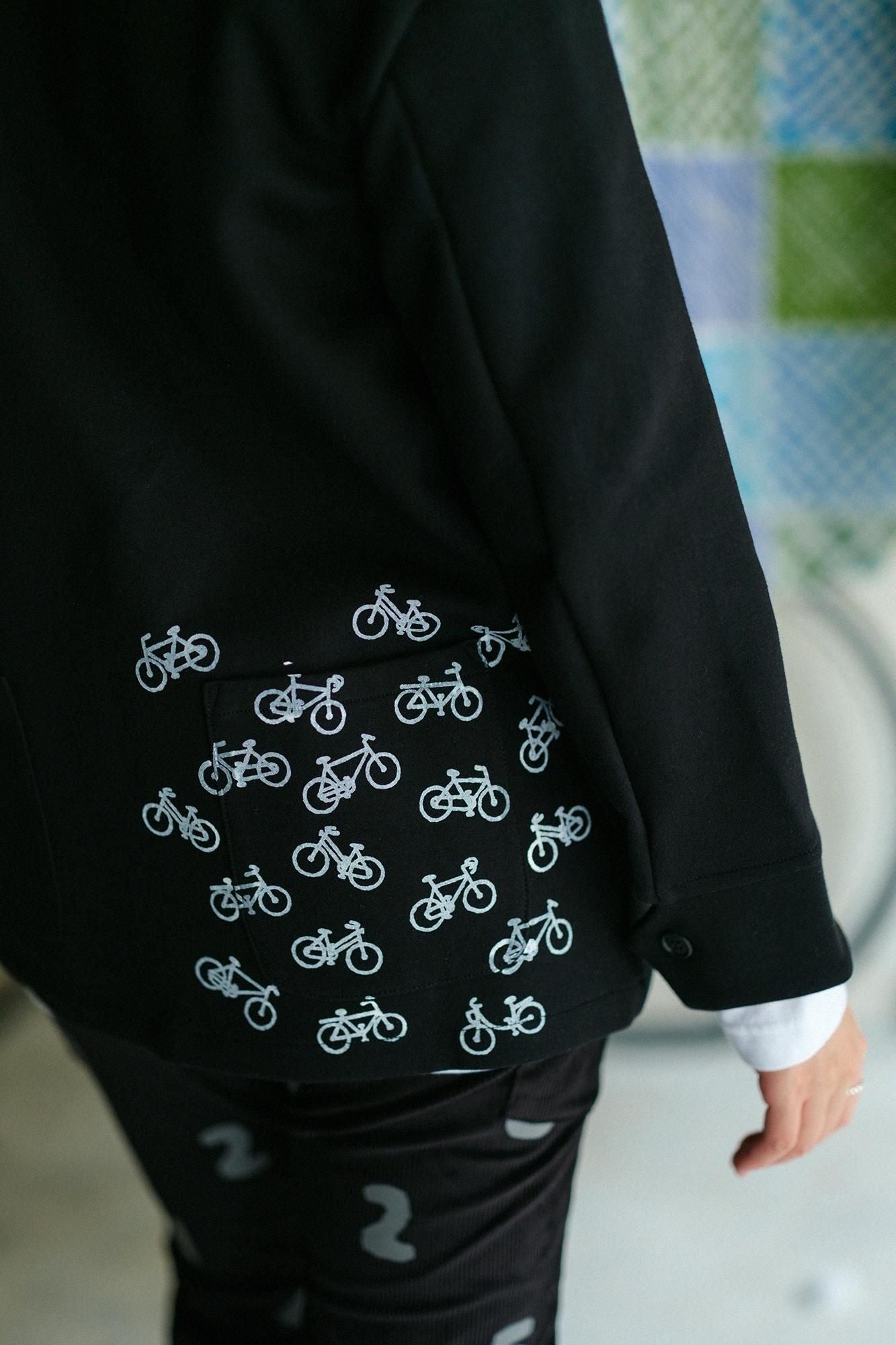 Cardboard Knit Collarless V-neck BIKE Jacket / Black