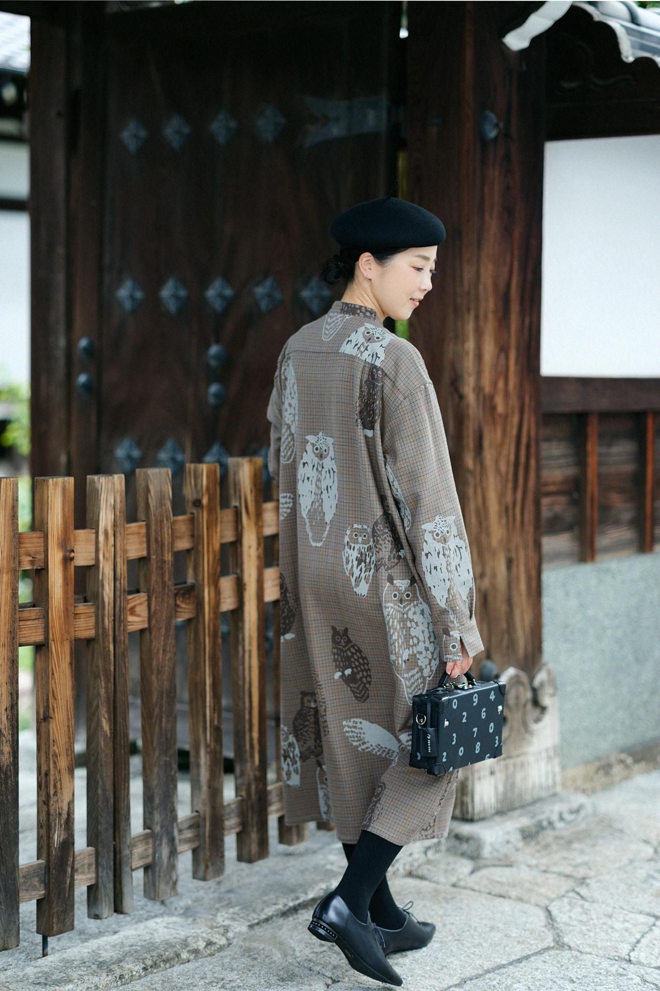 Fischgrätenmuster W.P. Großes Hemdblusenkleid/Eule