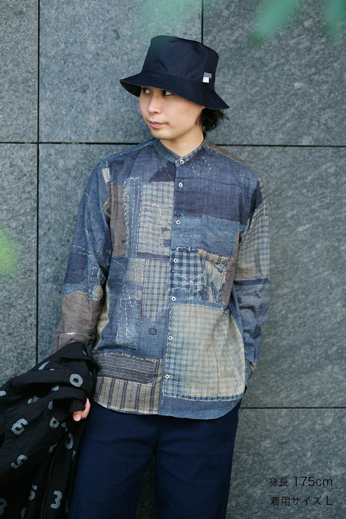 高島縮 20/20 スタンドカラーシャツ／BORO IJ