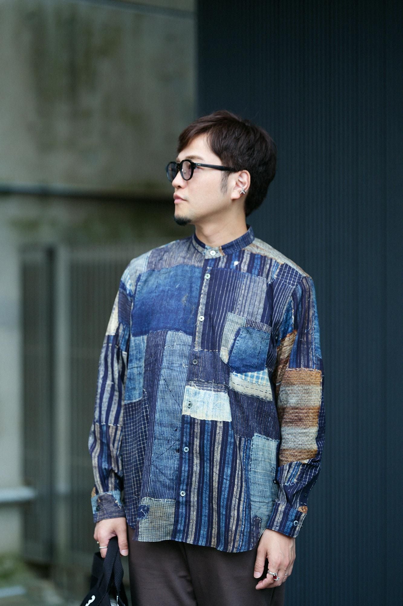 高島縮 20/20 スタンドカラーシャツ／BORO II IJ