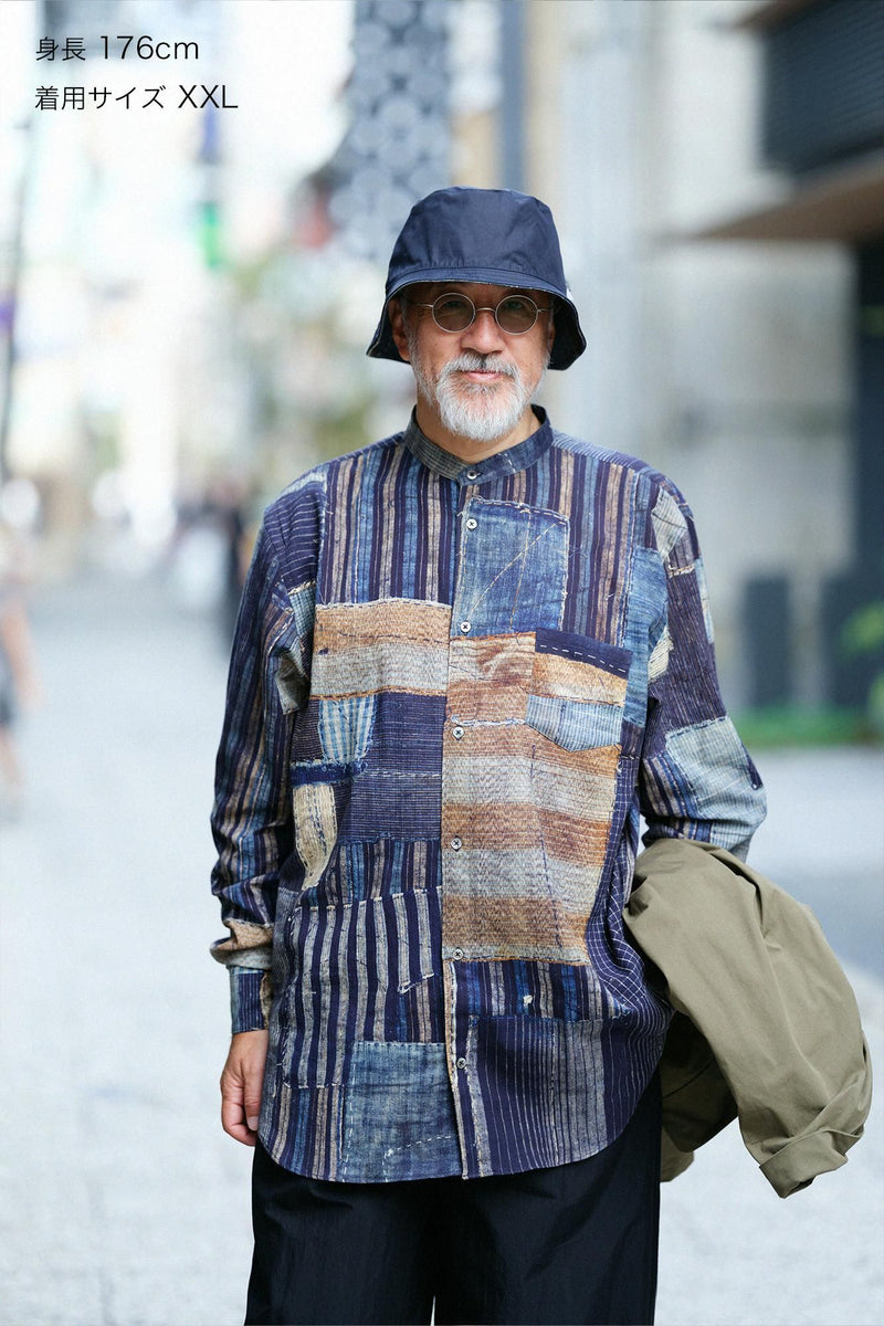 高島縮 スタンドカラーシャツ