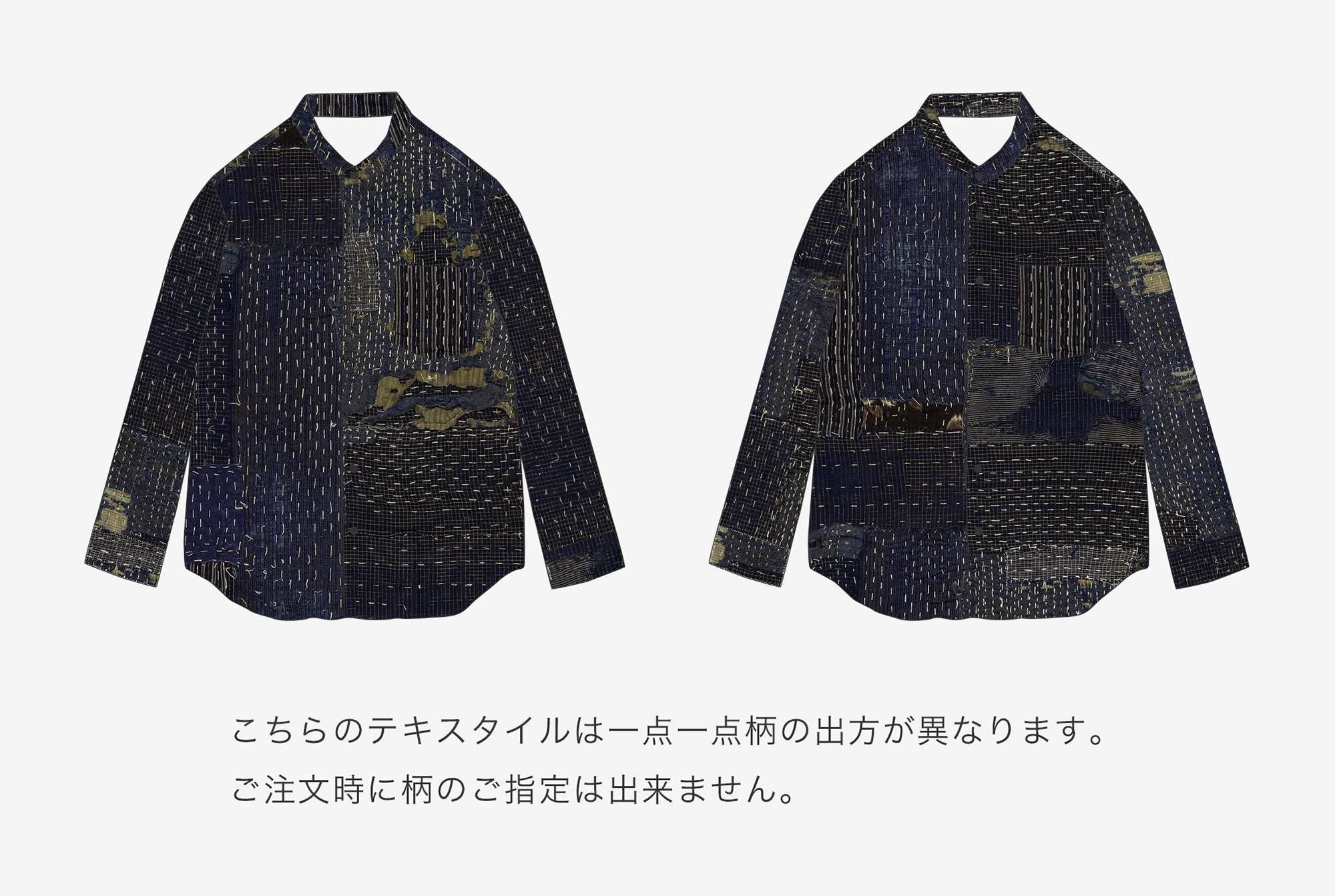 高島縮 20/20 スタンドカラーシャツ／BORO III IJ