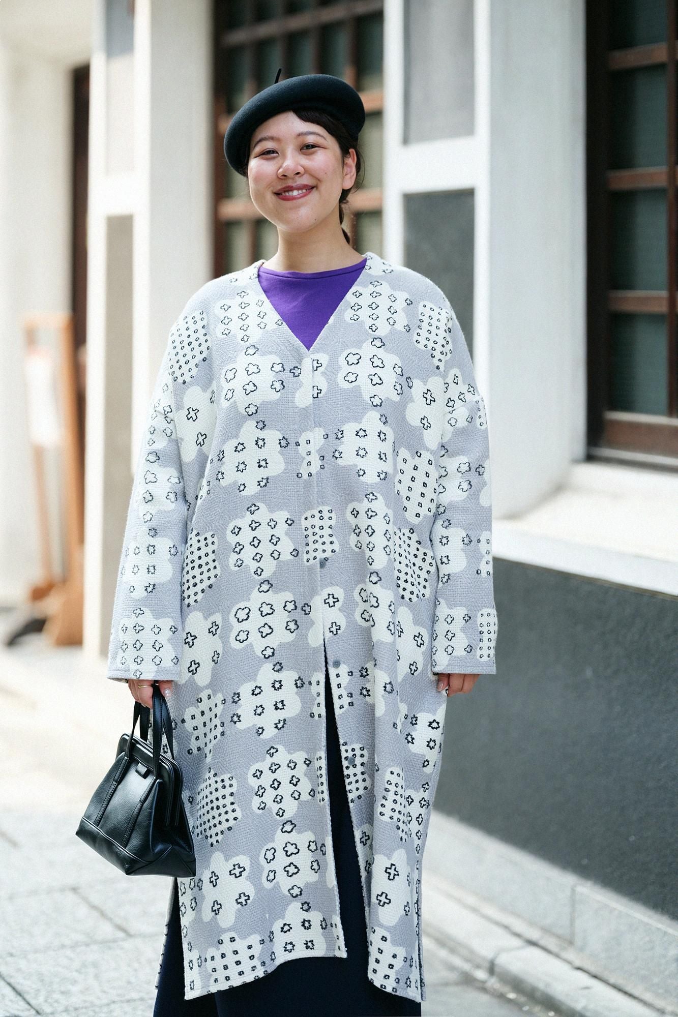 棉麻紡 菱紋樣（菱纹用） 輕型外套／花霰