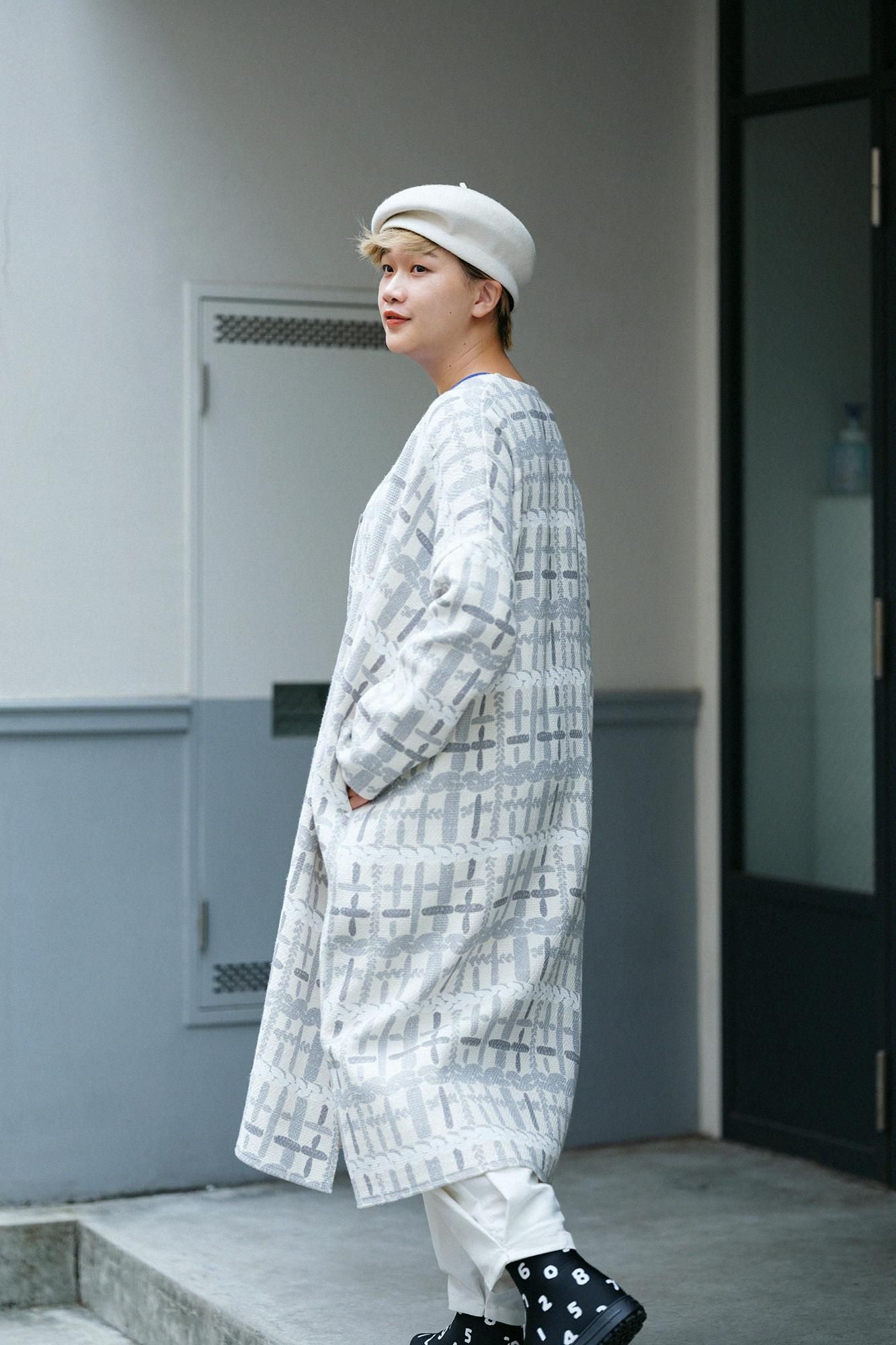 Leichter Mantel aus Baumwollleinen mit Rautenmuster/Komai