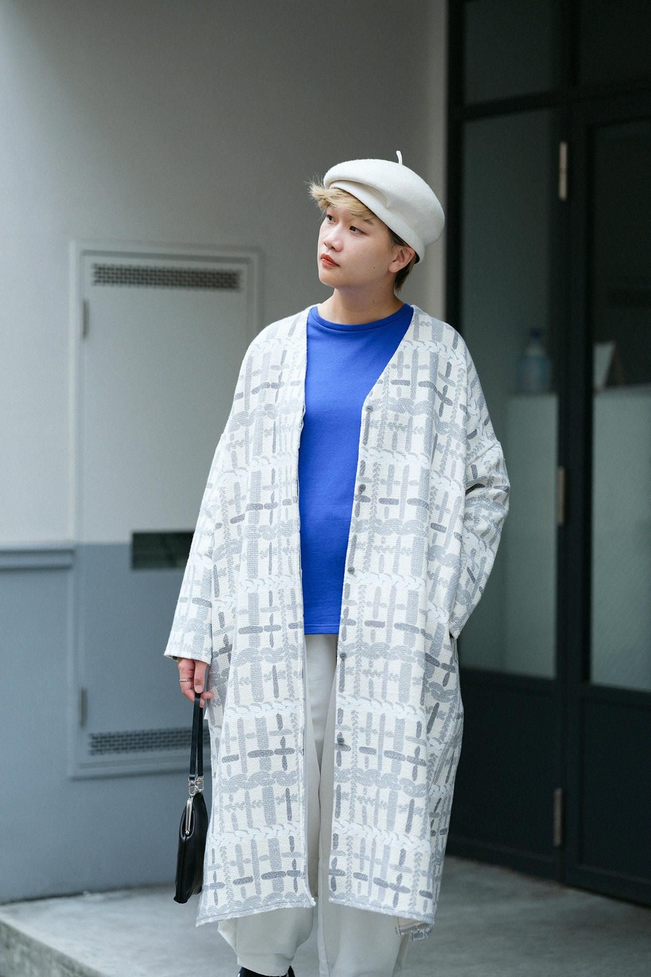 Leichter Mantel aus Baumwollleinen mit Rautenmuster/Komai