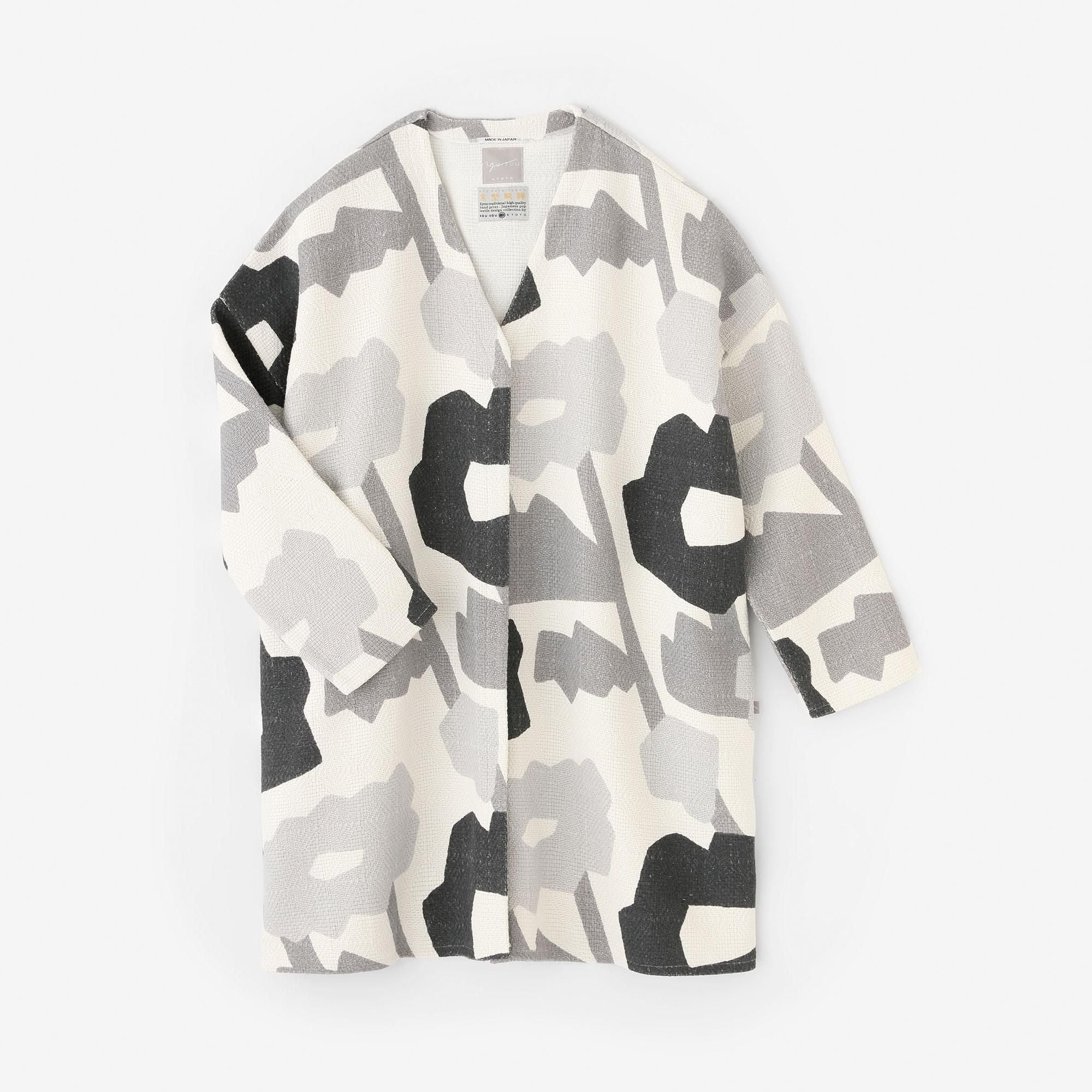 Manteau tunique léger en coton et lin à motif losanges/Emi