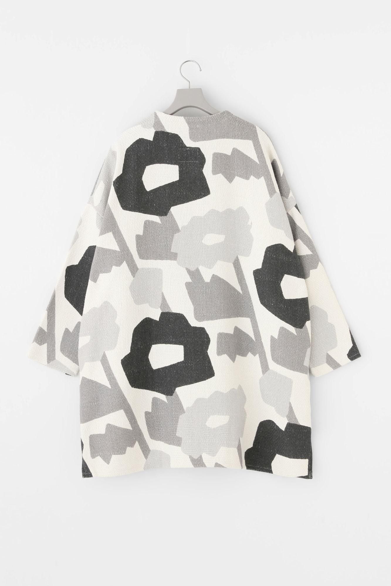 棉麻紡 菱紋樣（菱形用）灯長版上衣大衣/笑容