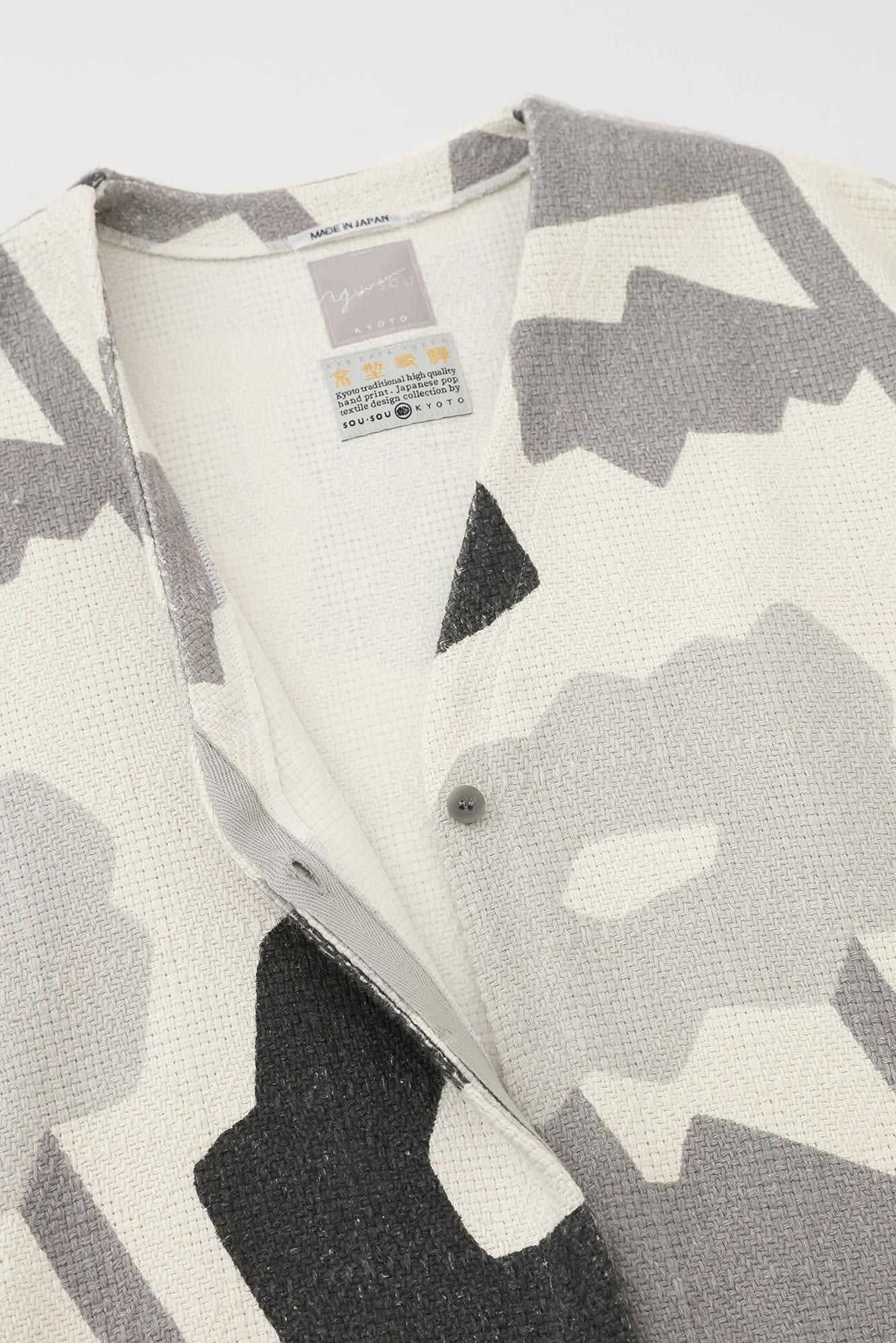 棉麻紡 菱紋樣（菱形用）灯長版上衣大衣/笑容