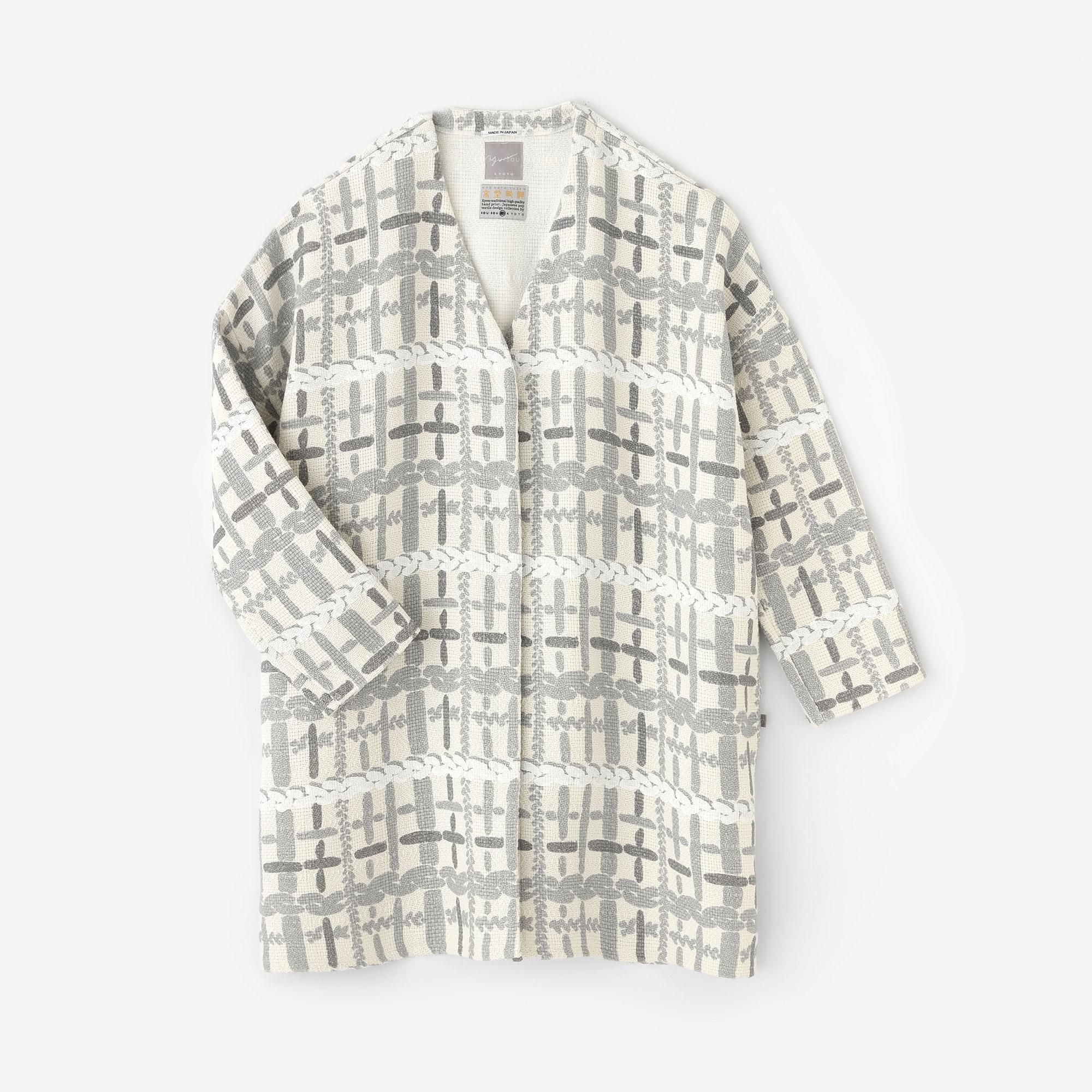 Manteau tunique léger en coton et lin à motif diamant/komai