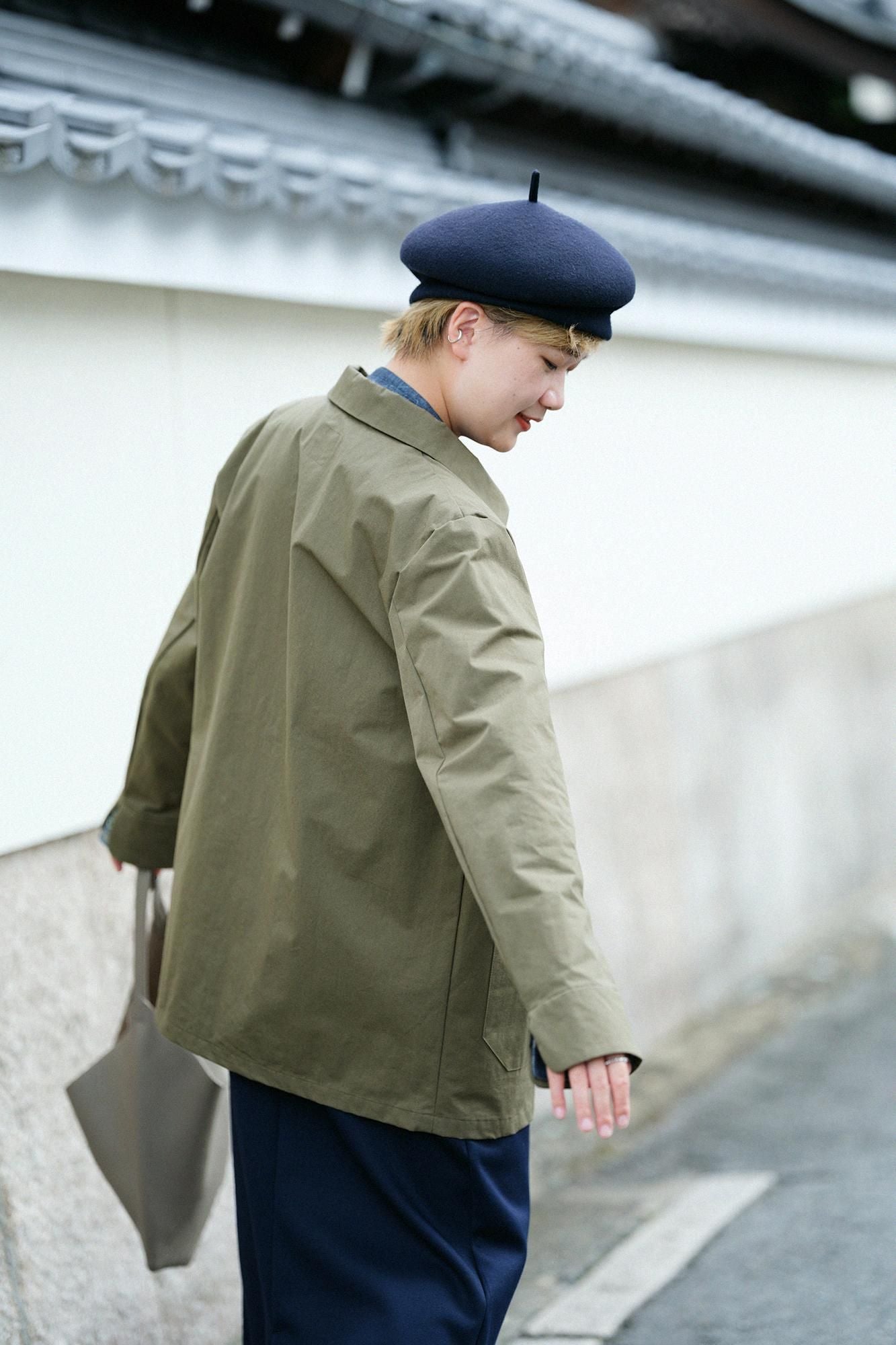 발수 웨더 클로스 칼라자켓/카키색 옷감