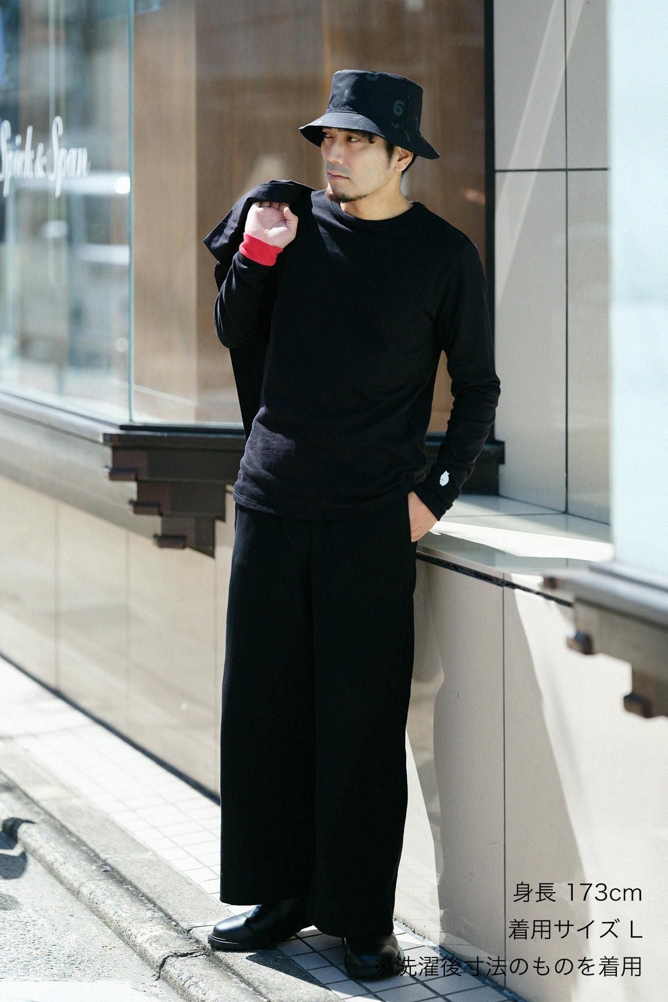 40双 ミニ裏毛 バイカラー長袖Tシャツ／ブラック