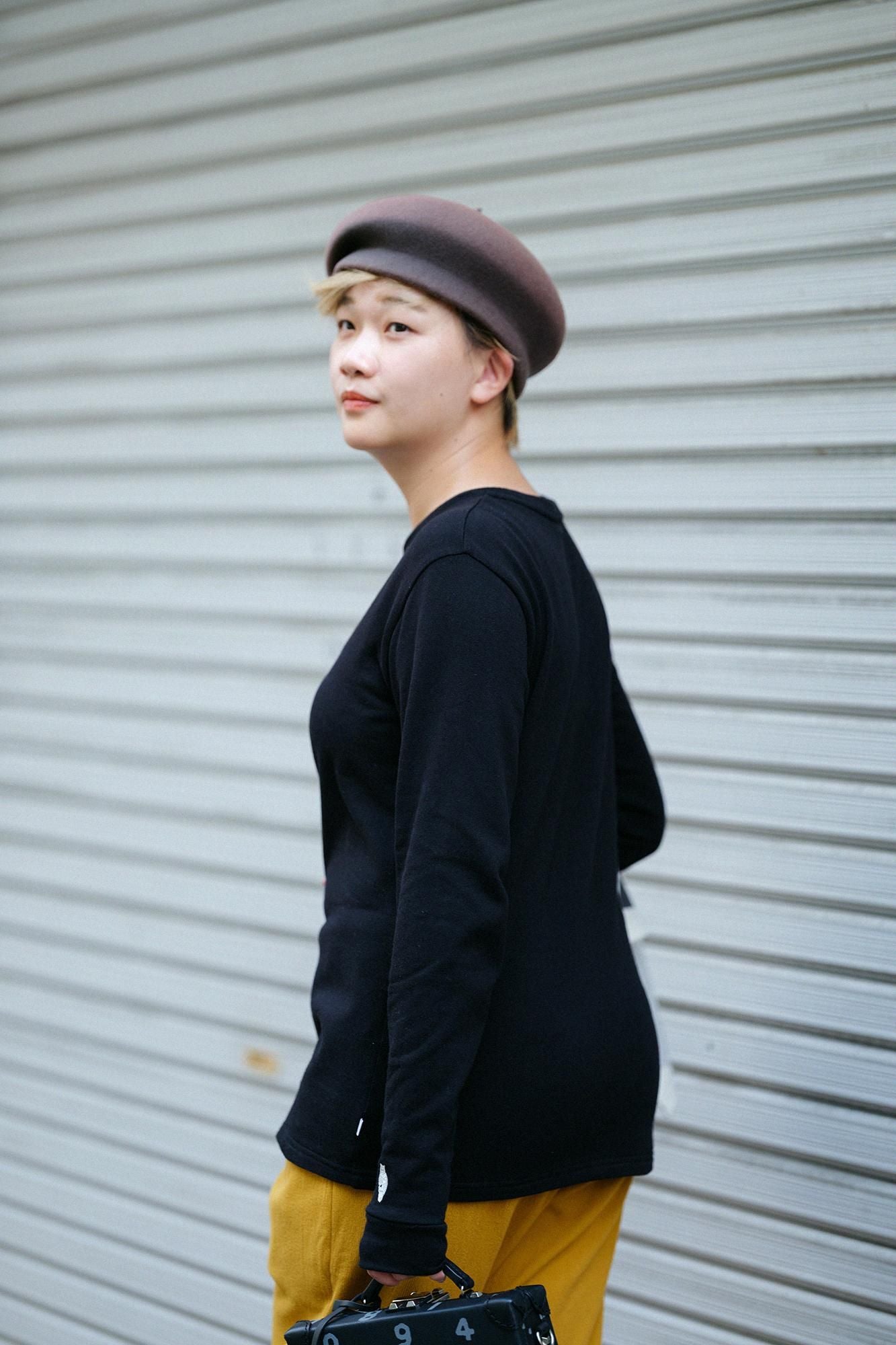 40双 ミニ裏毛 バイカラー長袖Tシャツ／ブラック