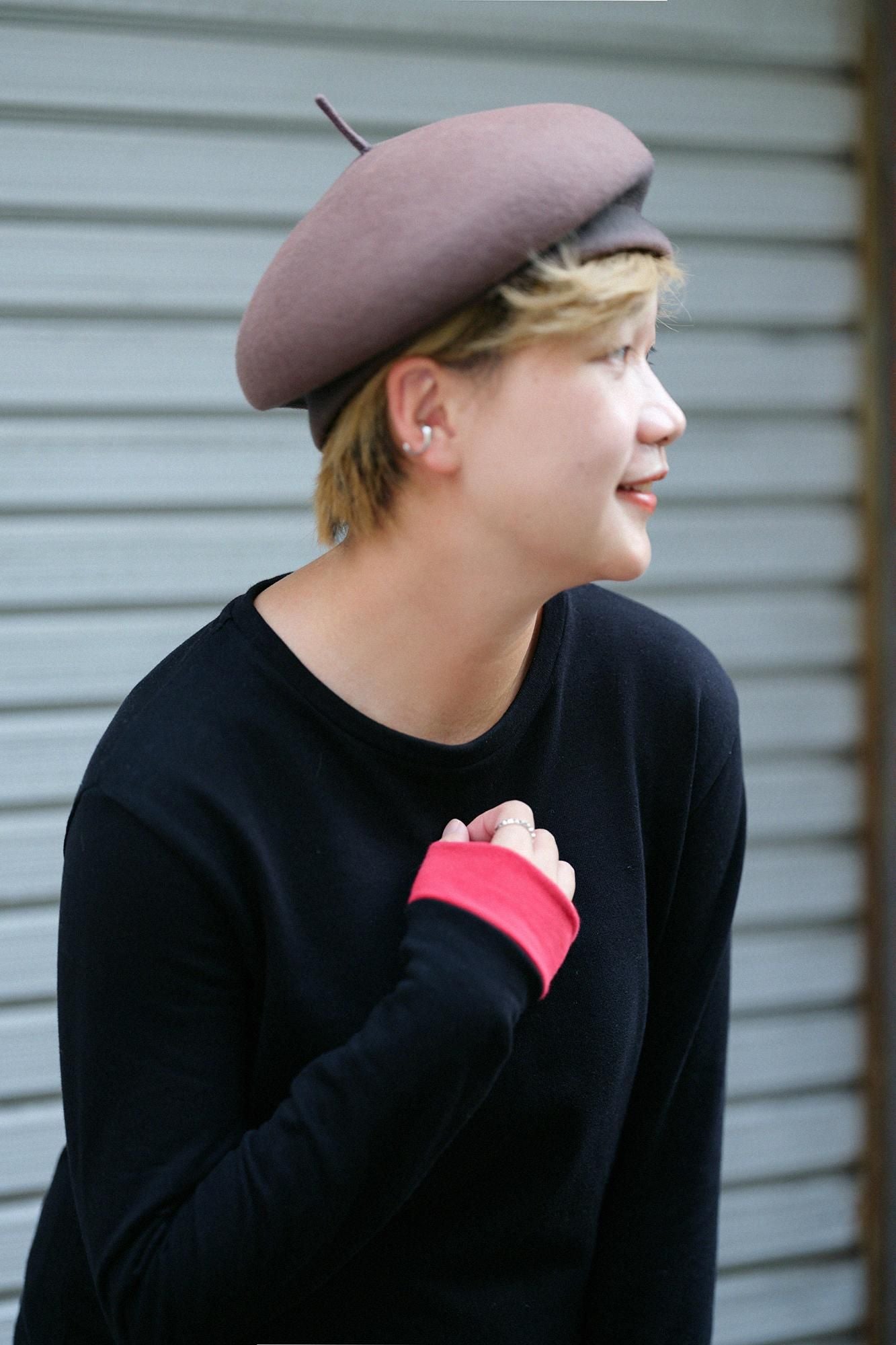 40双 ミニ裏毛 バイカラー長袖Tシャツ／ブラック