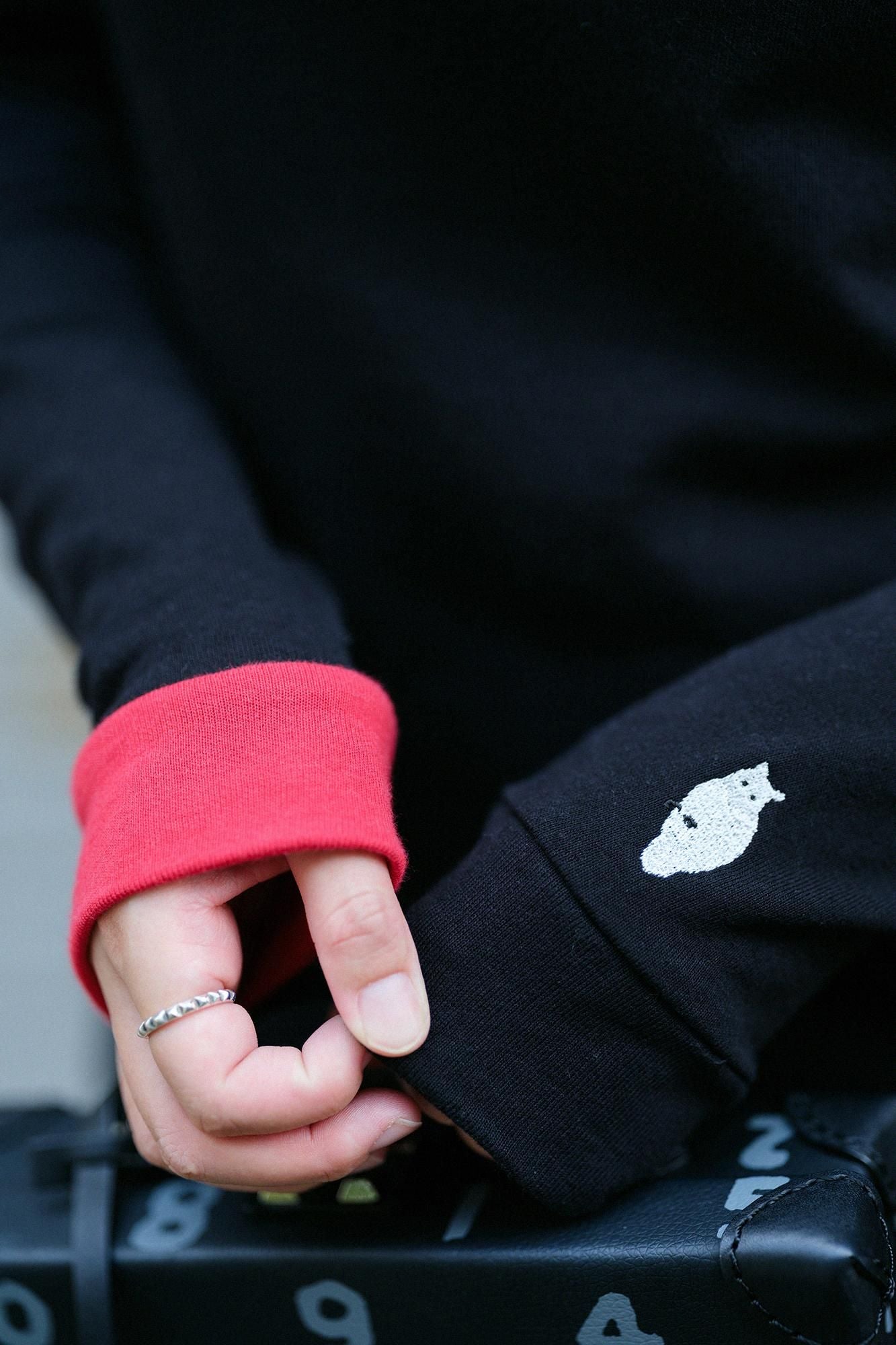 40双 ミニ裏毛 バイカラー長袖Tシャツ／ブラック