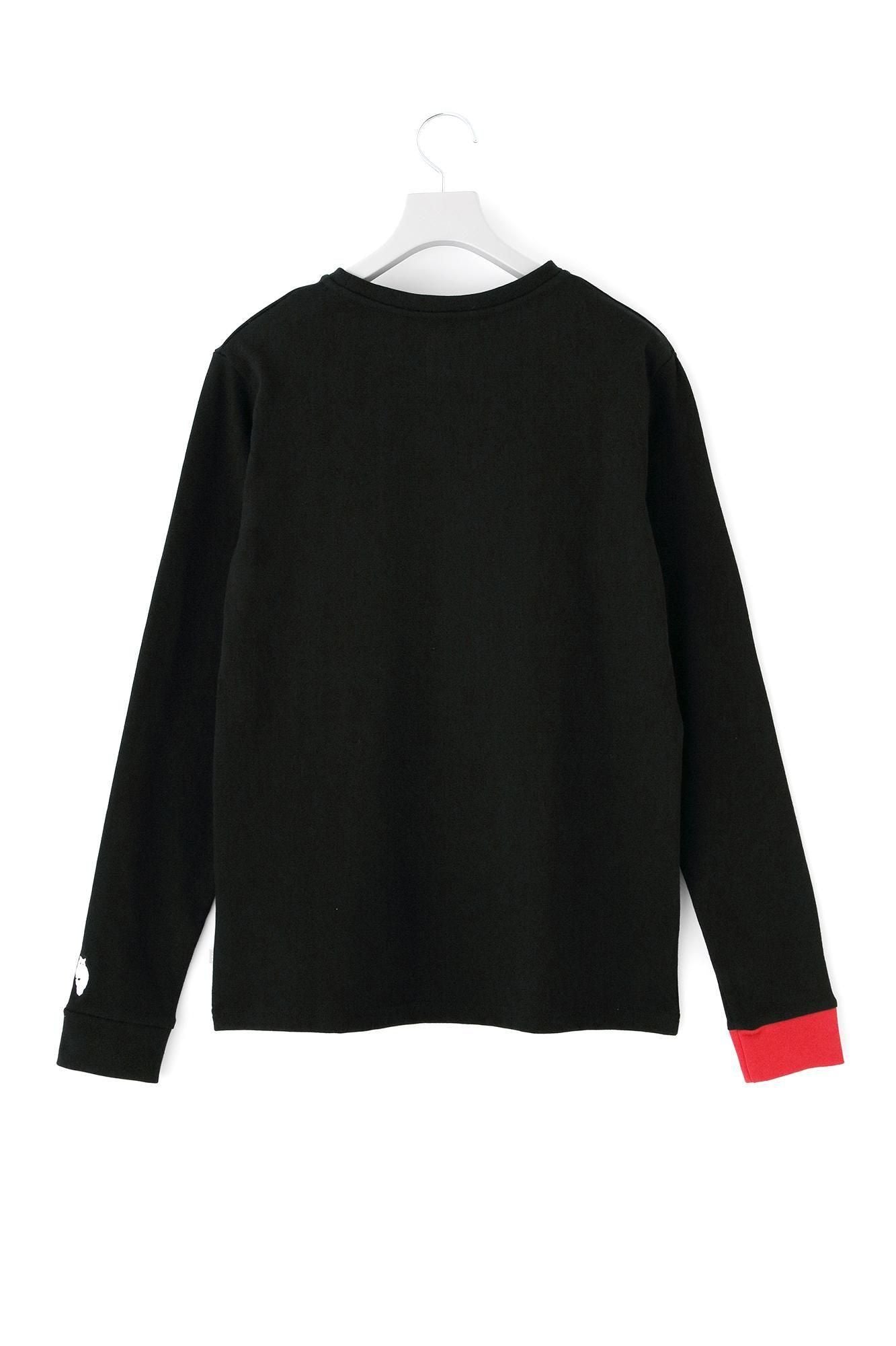 40双 ミニ裏毛 バイカラー長袖Tシャツ／ブラック