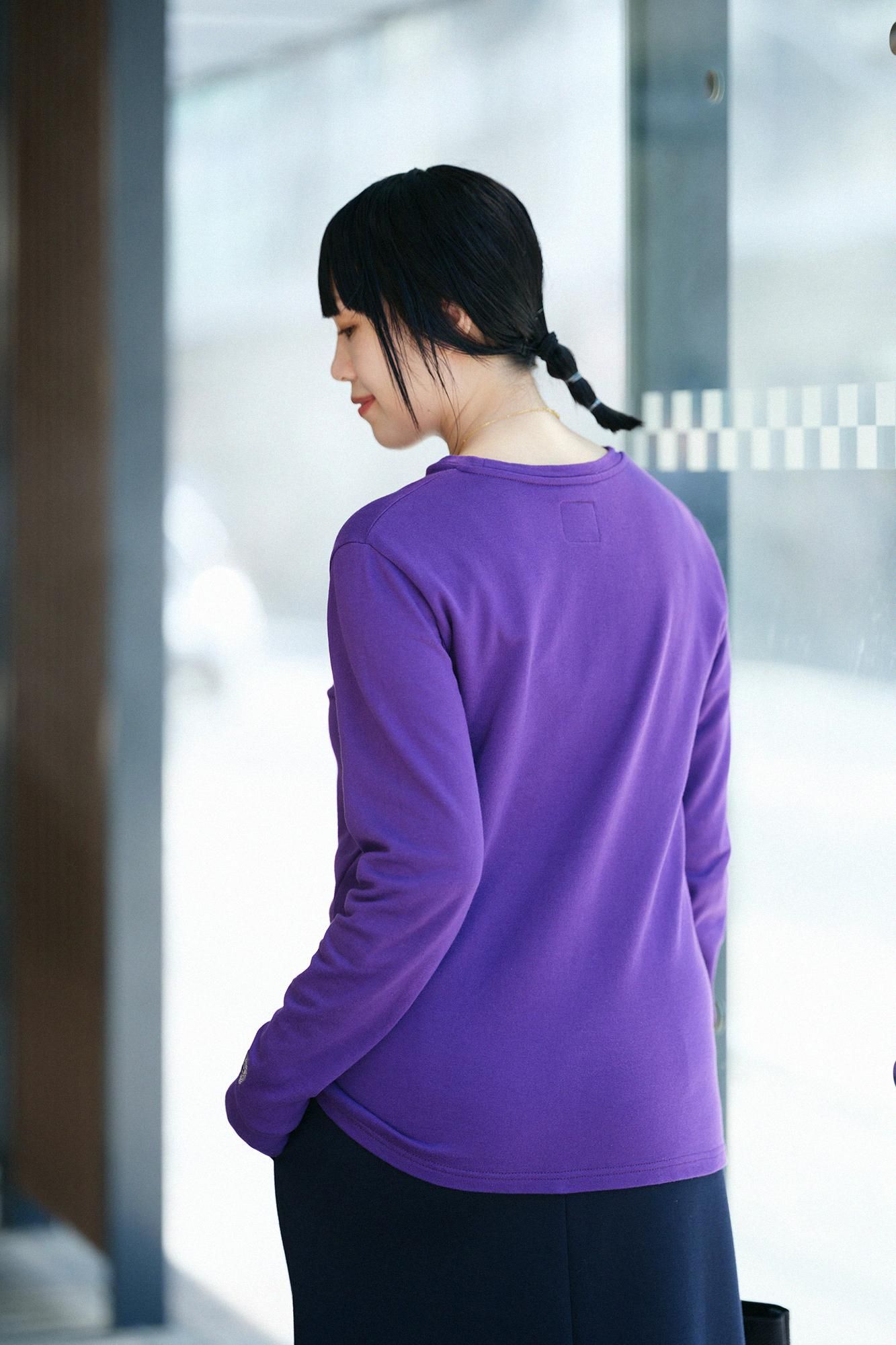 40双 ミニ裏毛 バイカラー長袖Tシャツ／パープル