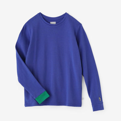 40双 ミニ裏毛 バイカラー長袖Tシャツ／ブルー