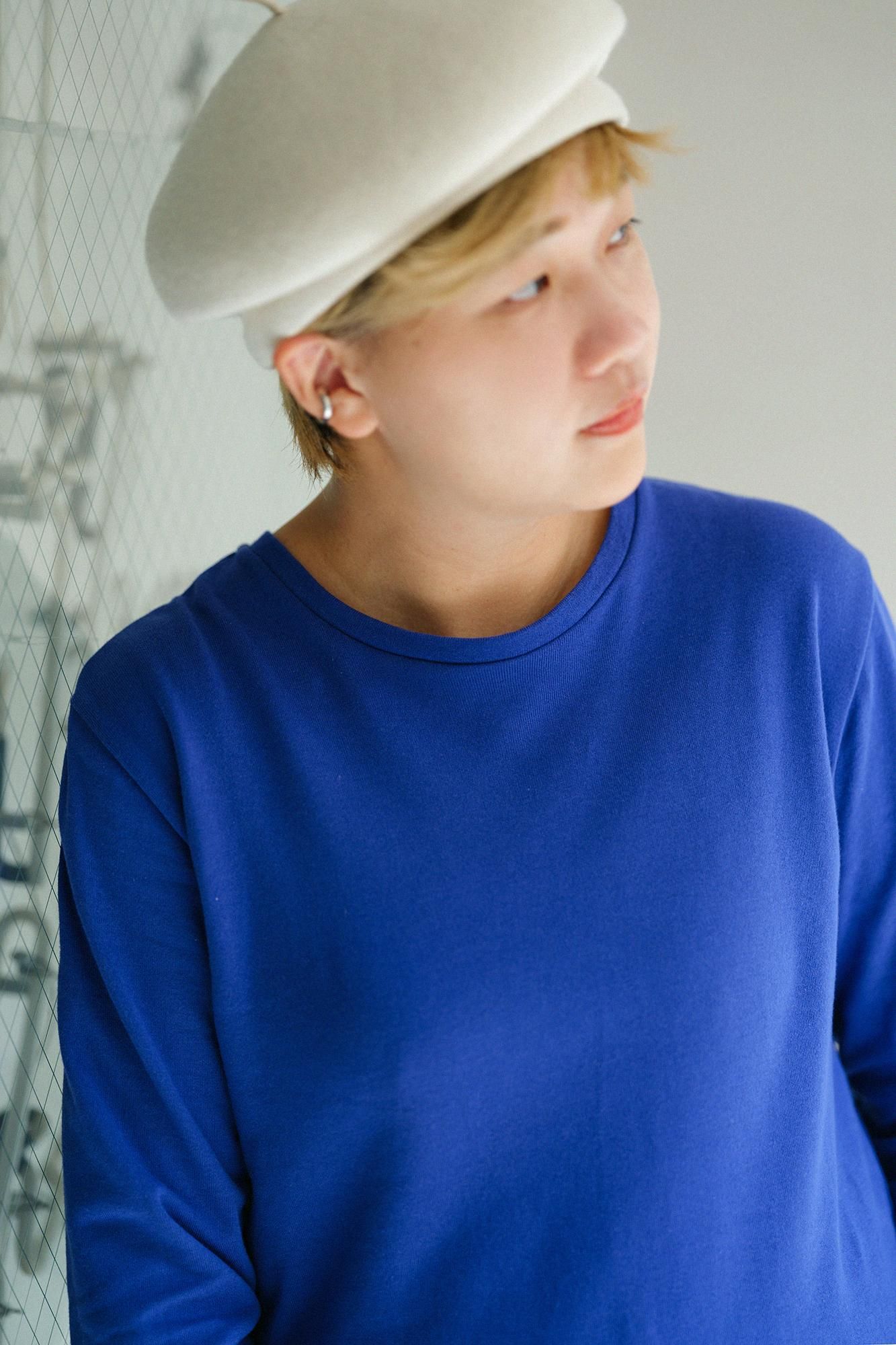 40双 ミニ裏毛 バイカラー長袖Tシャツ／ブルー