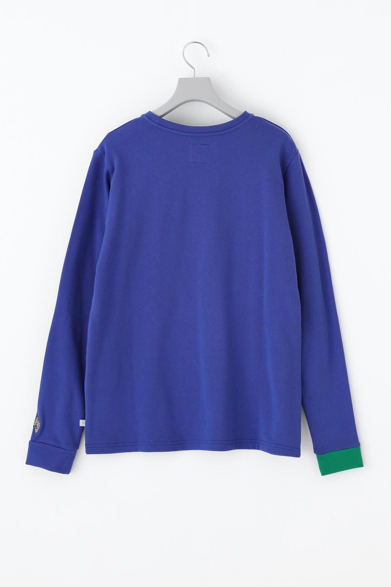 40双 ミニ裏毛 バイカラー長袖Tシャツ／ブルー