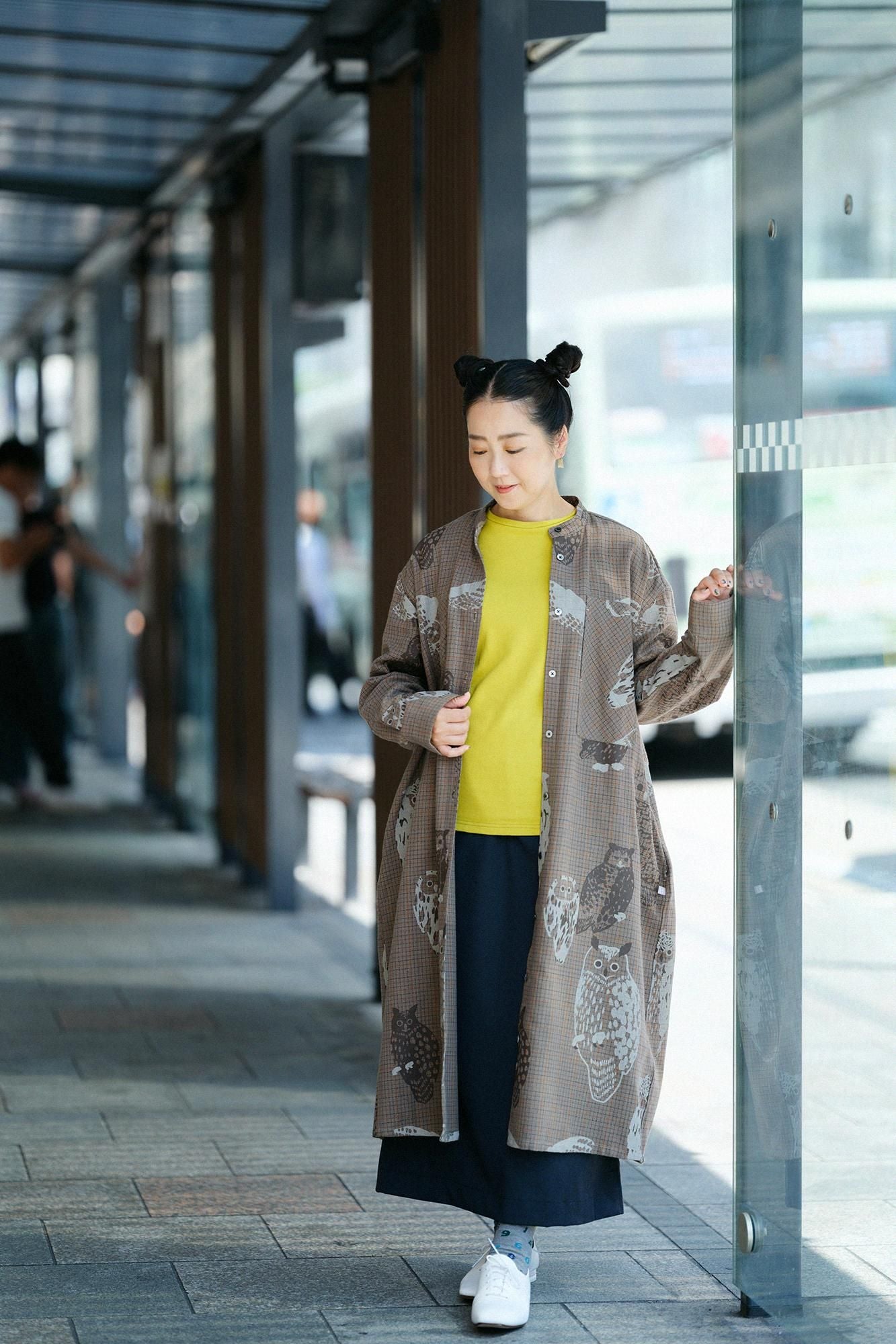 40双 ミニ裏毛 バイカラー長袖Tシャツ／イエロー