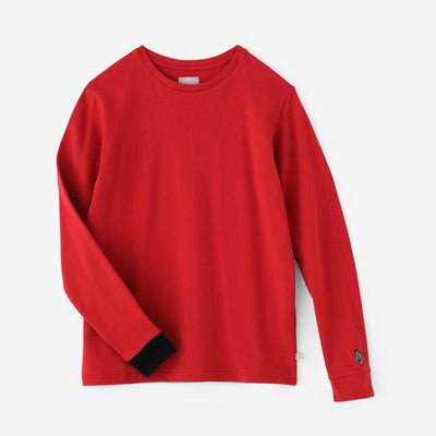 40双 ミニ裏毛 バイカラー長袖Tシャツ／レッド