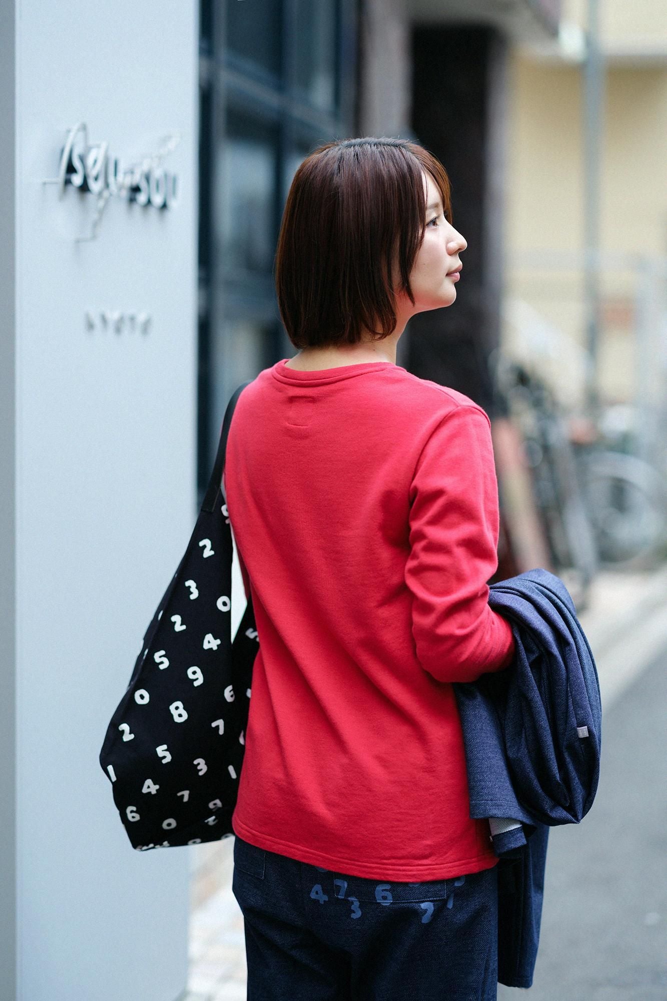 40双 ミニ裏毛 バイカラー長袖Tシャツ／レッド