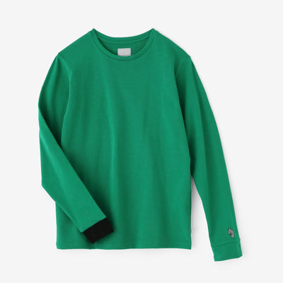 40双 ミニ裏毛 バイカラー長袖Tシャツ／グリーン