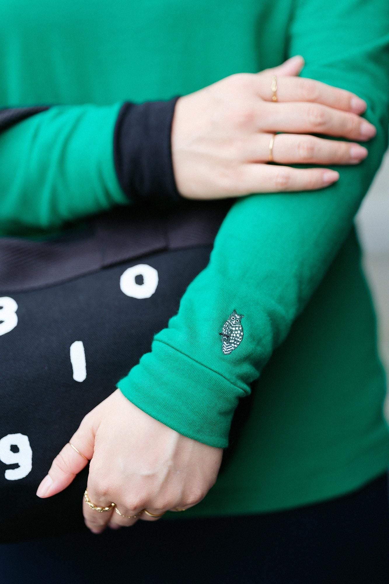 40双 ミニ裏毛 バイカラー長袖Tシャツ／グリーン