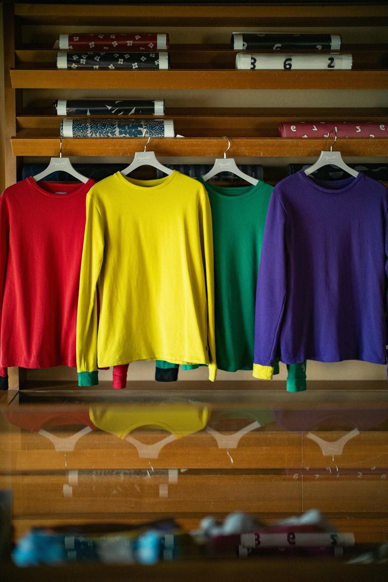 40双 ミニ裏毛 バイカラー長袖Tシャツ／グリーン