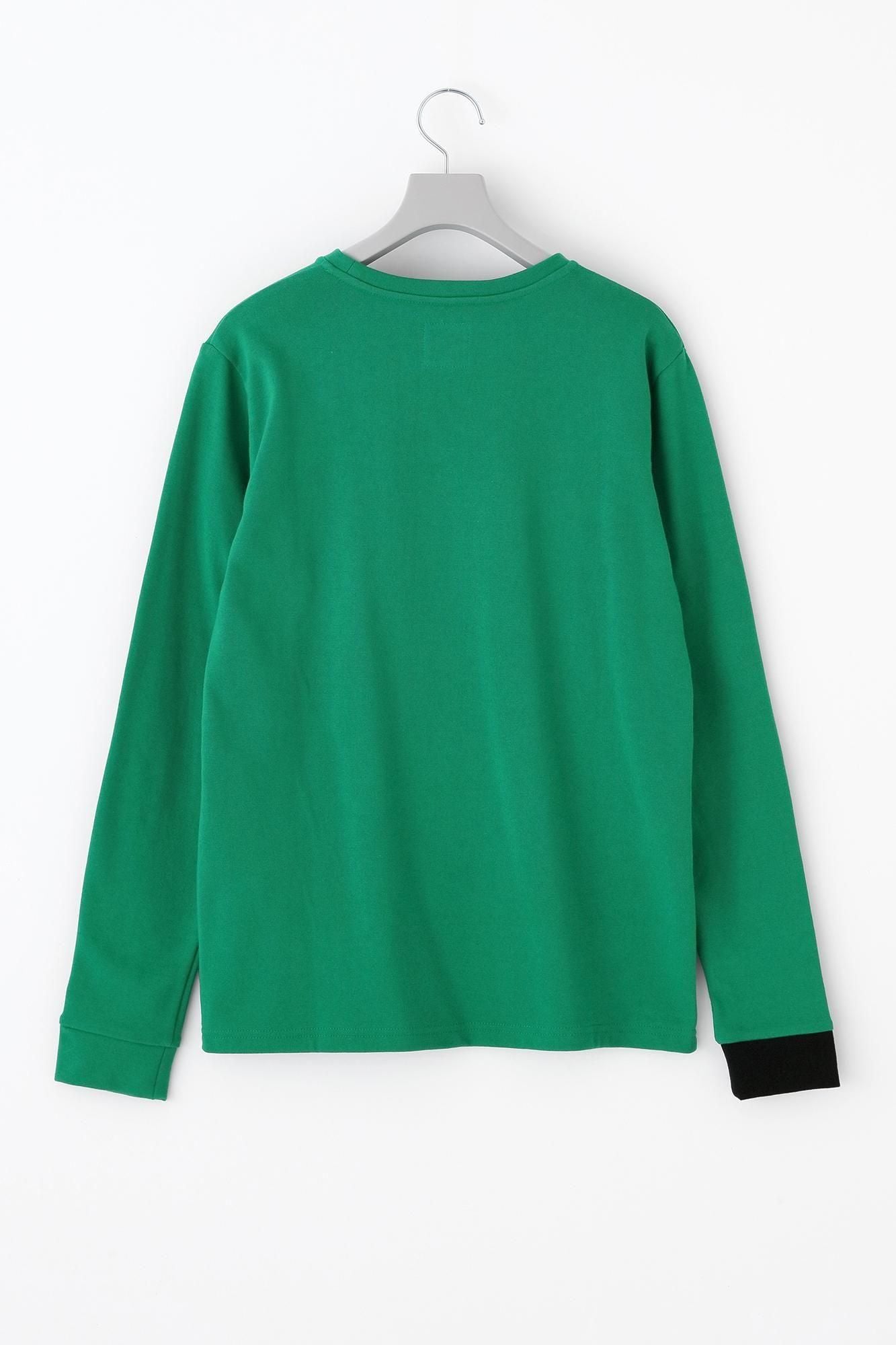 40双 ミニ裏毛 バイカラー長袖Tシャツ／グリーン