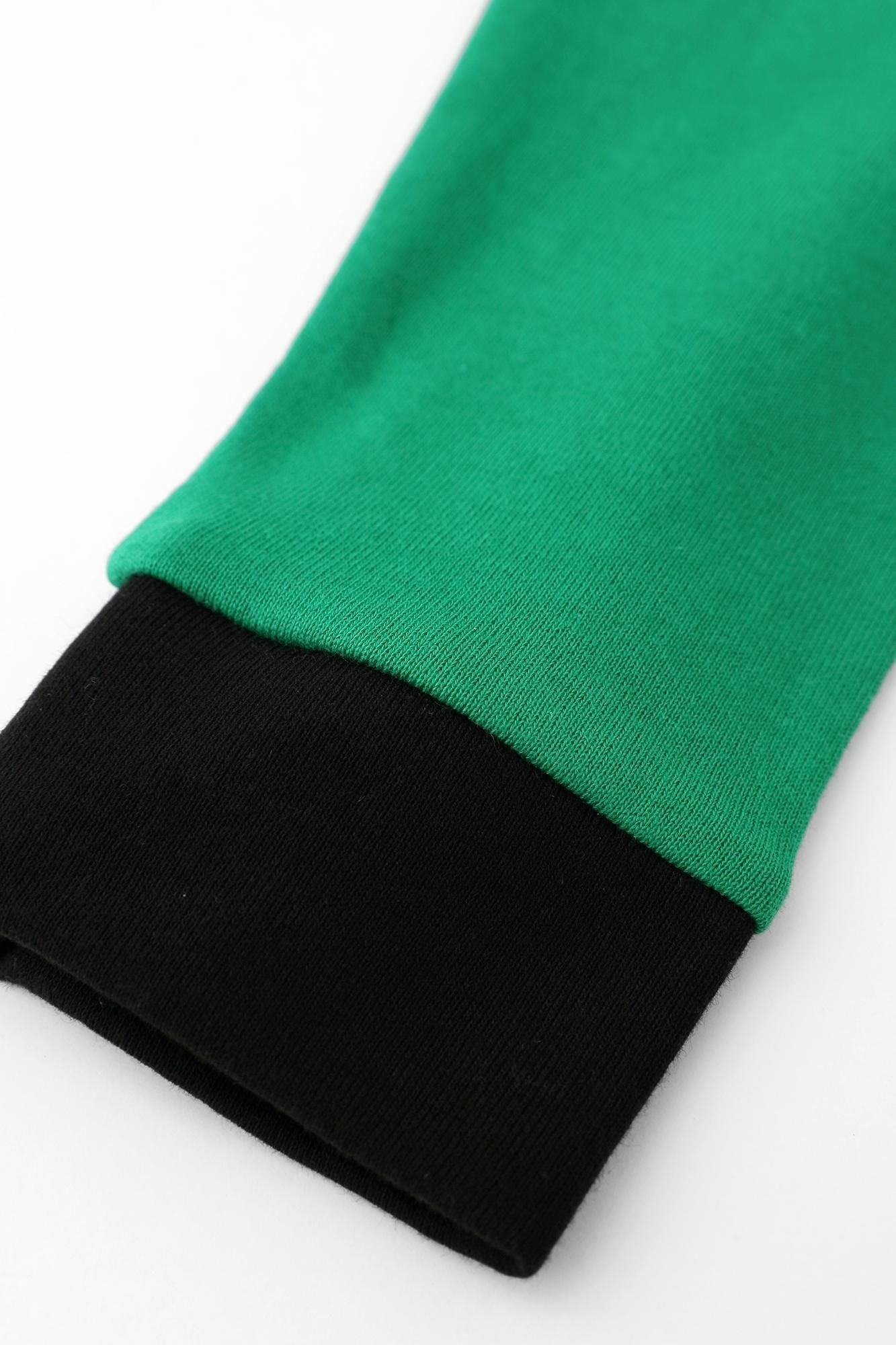 40双 ミニ裏毛 バイカラー長袖Tシャツ／グリーン