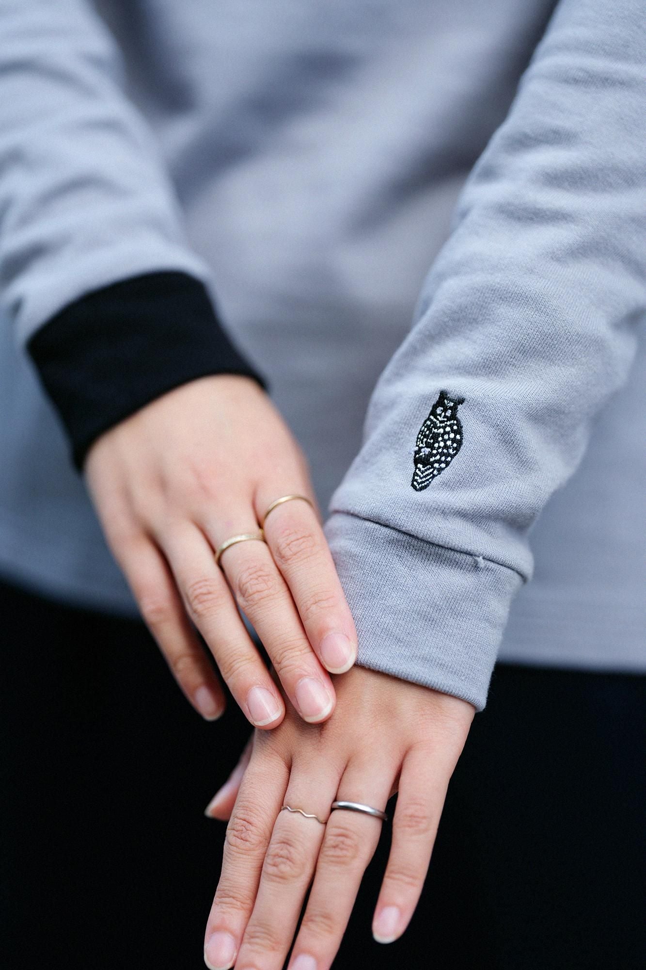 40双 ミニ裏毛 バイカラー長袖Tシャツ／グレー