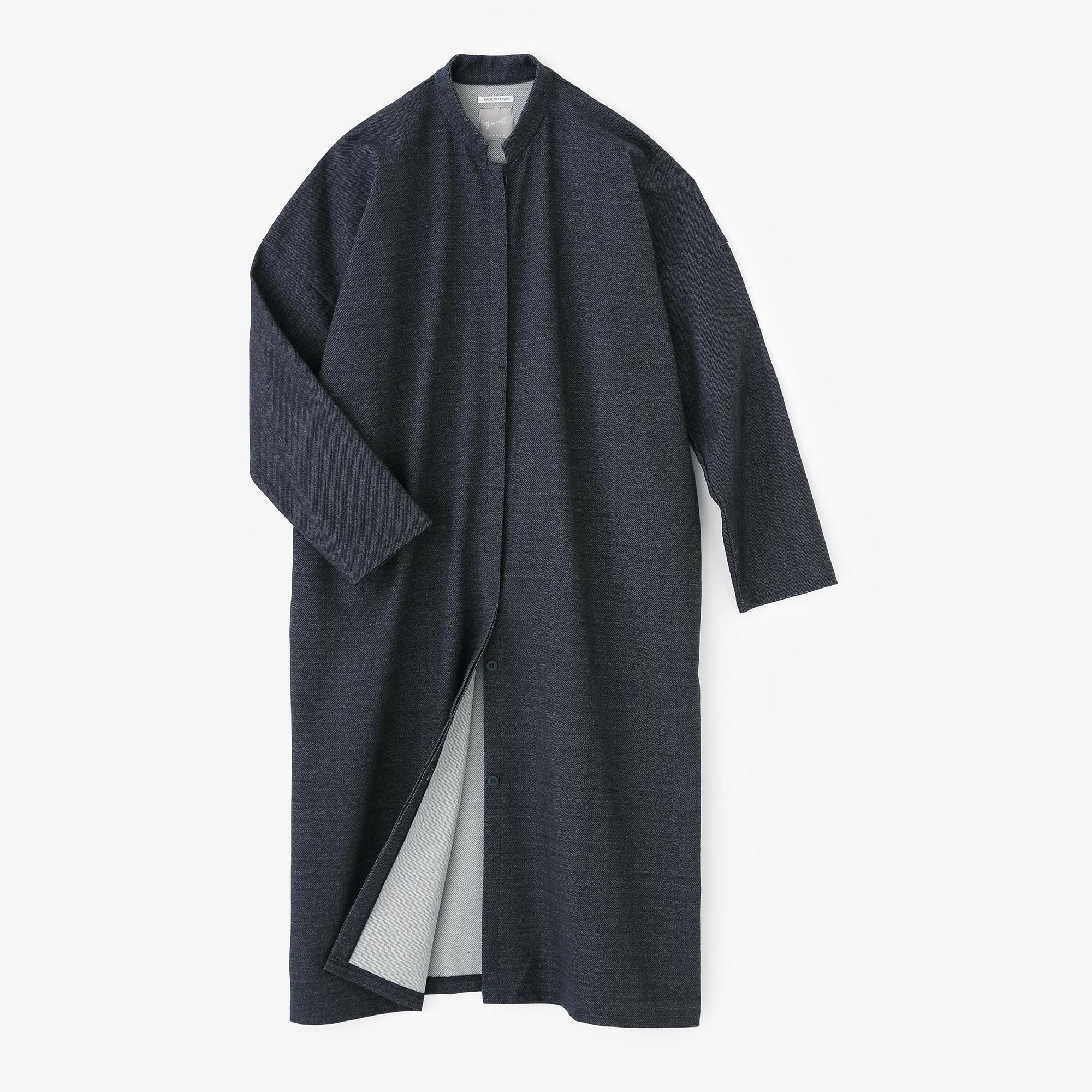 Inlay-Jersey-Stehkragen, heller Mantel/Marineblau