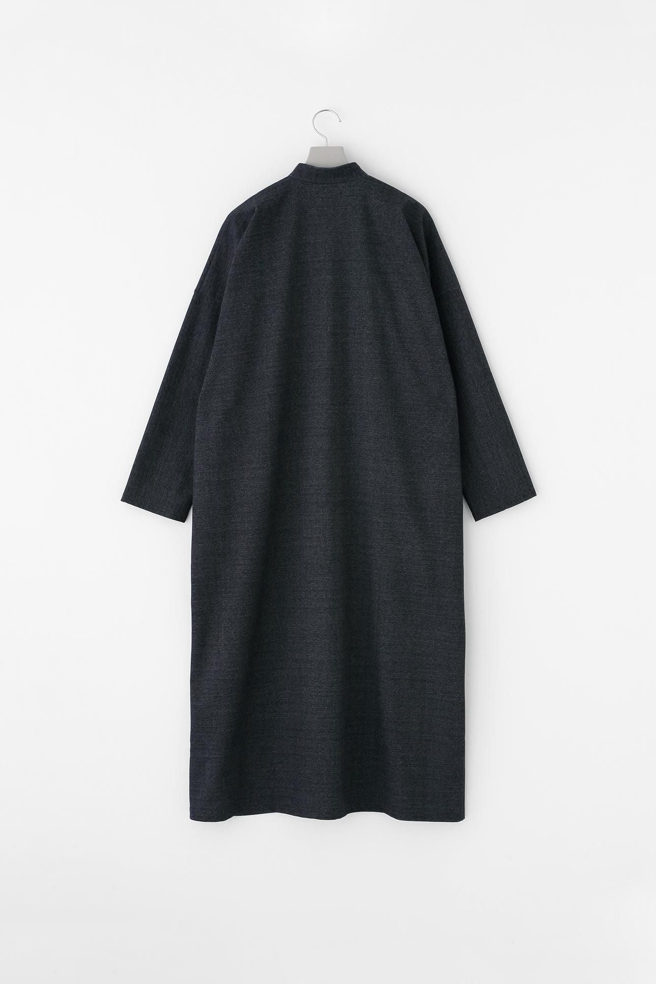 インレイジャージー スタンドカラーライトコート マキシ丈／ネイビー
