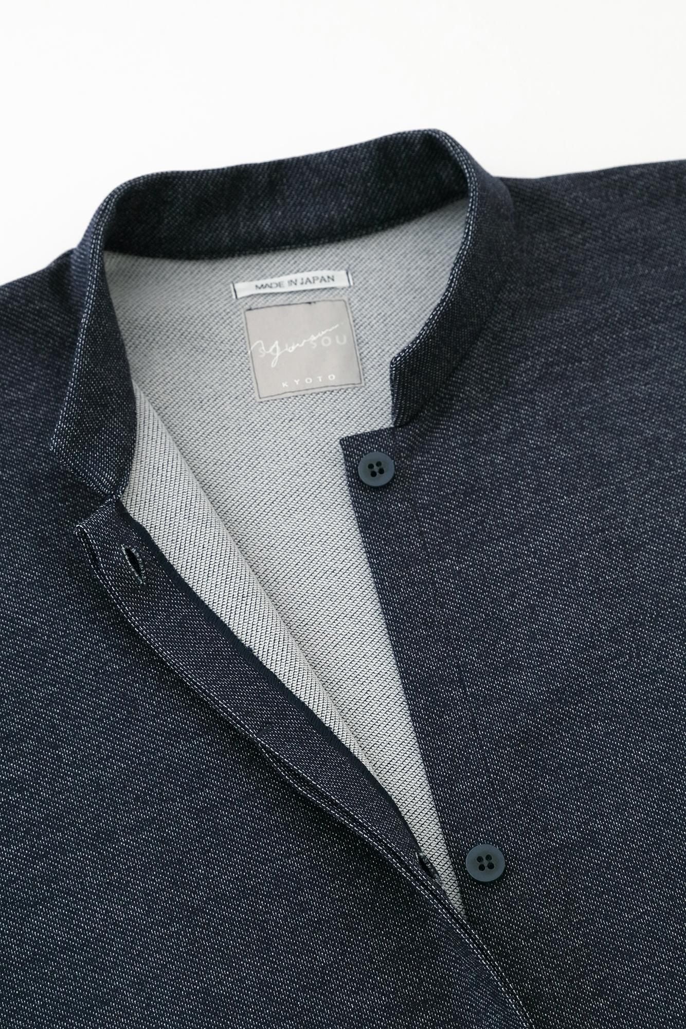 インレイジャージー スタンドカラーライトコート マキシ丈／ネイビー