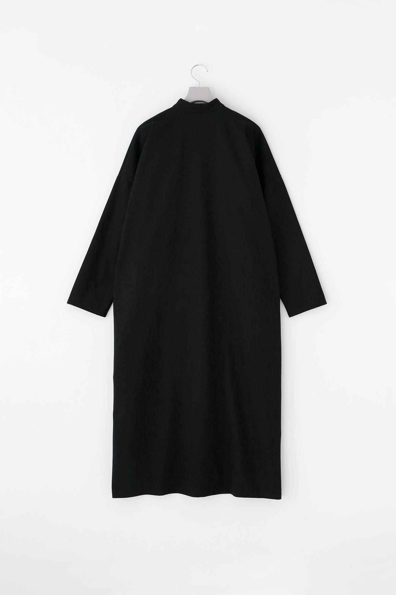 インレイジャージー スタンドカラーライトコート マキシ丈／ブラックネイビー