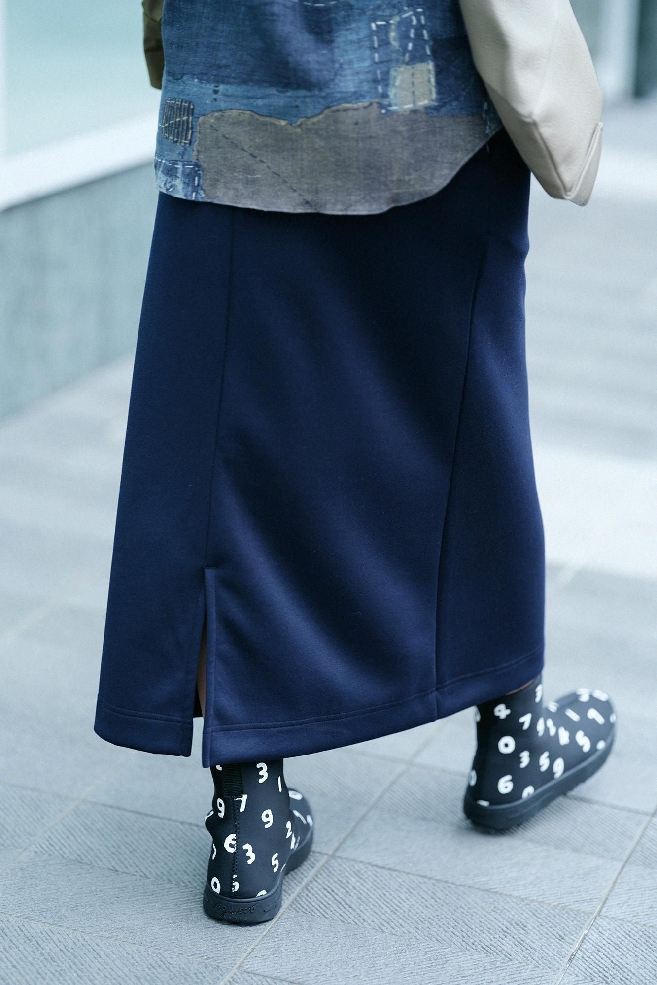 골판지 니트 타이트 스커트/다크네이비