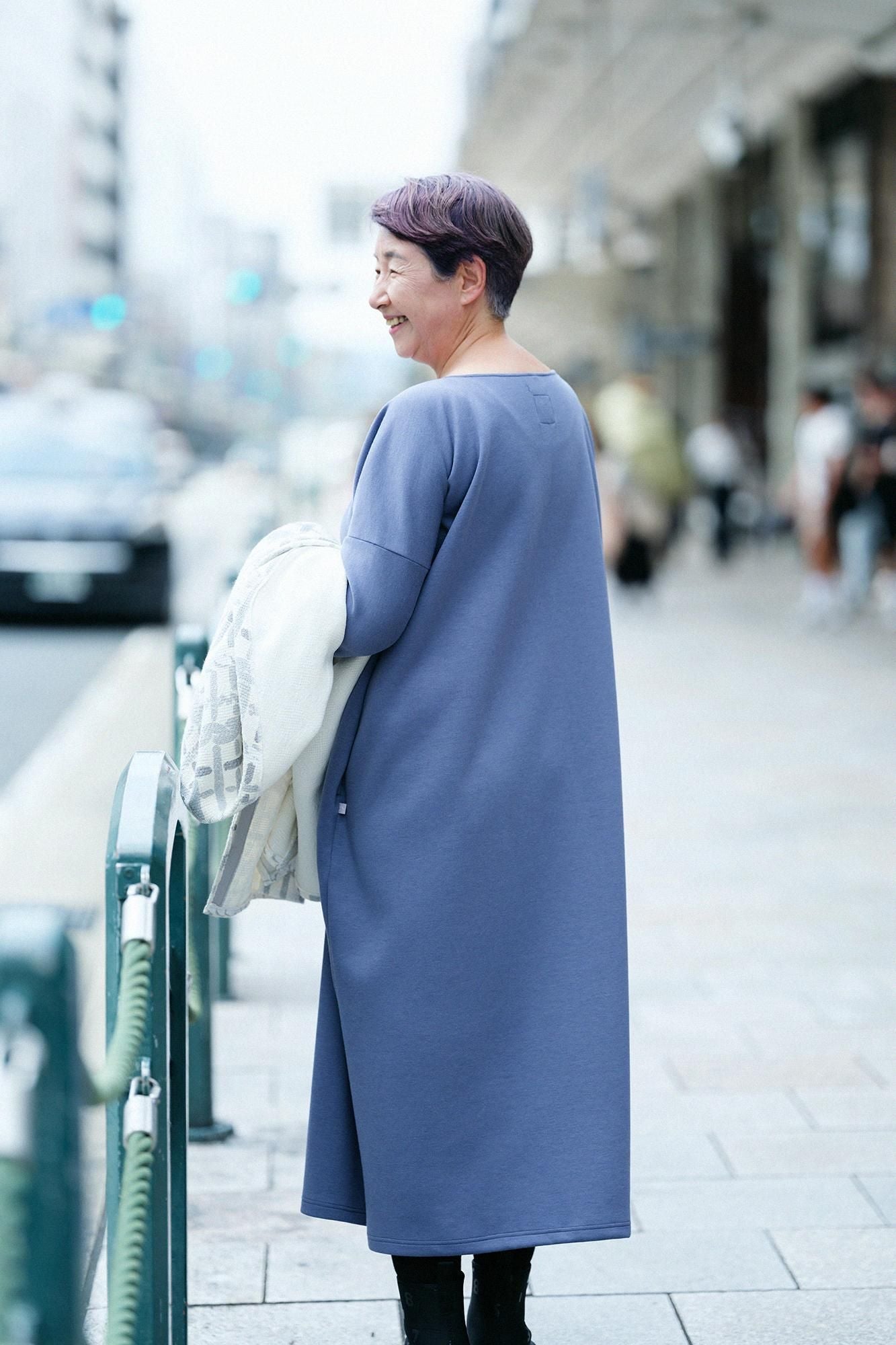 카드보드 니트 보트넥 L/S OP 맥시길이/포그 블루