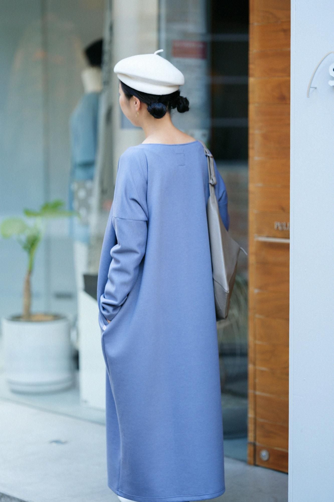 카드보드 니트 보트넥 L/S OP 맥시길이/포그 블루