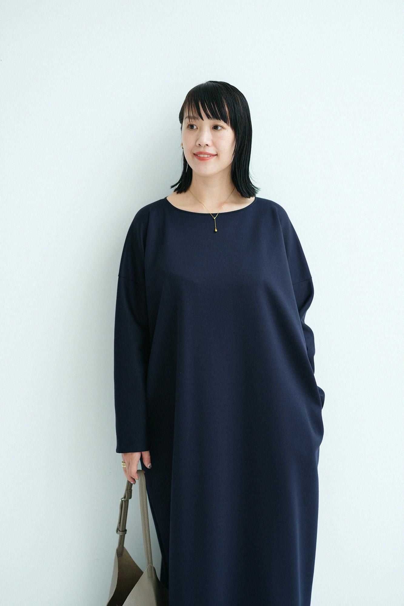 카드보드 니트 보트넥 L/S OP 맥시길이/다크네이비