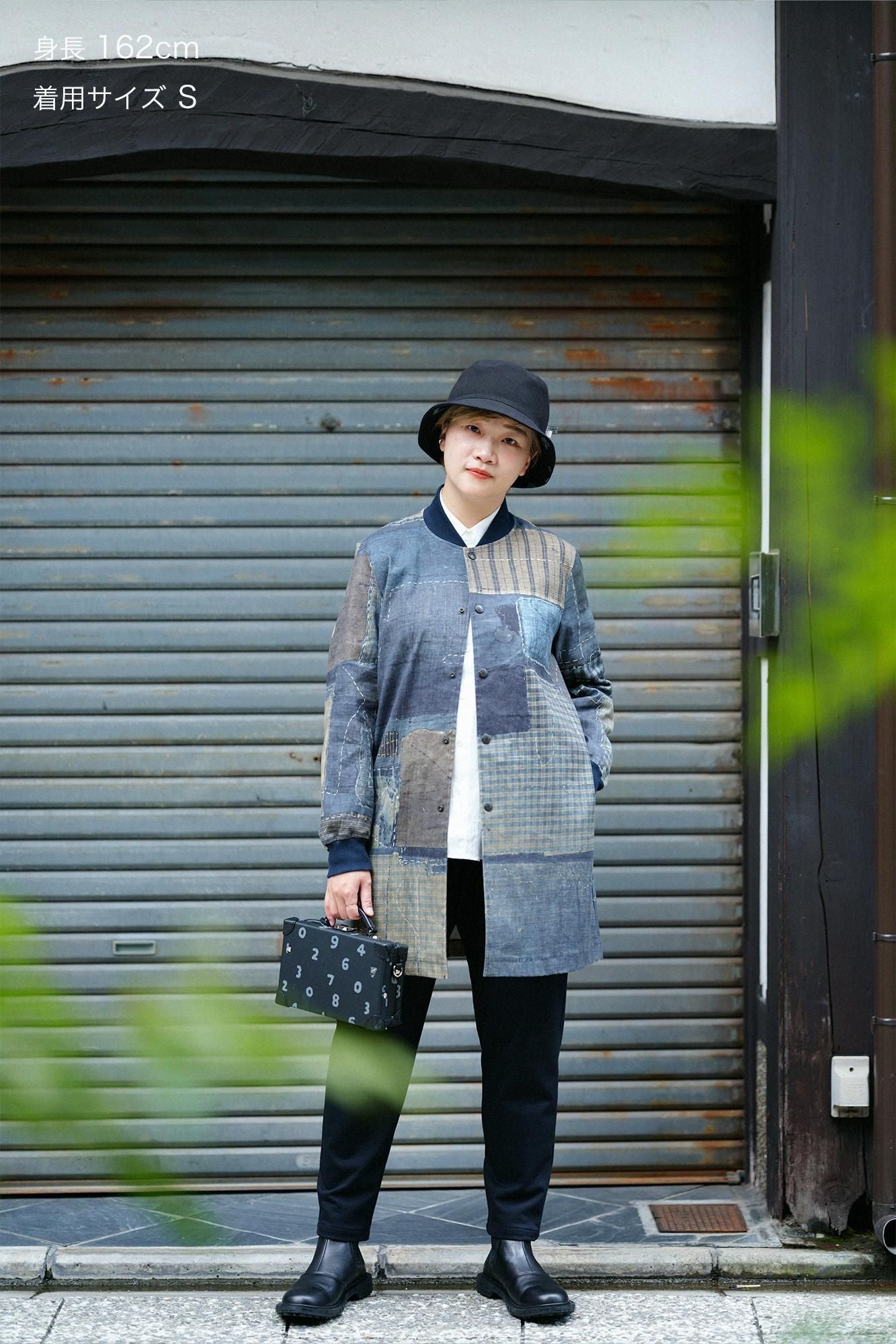 鑲嵌針織 休閒窄管長褲／黑藍色