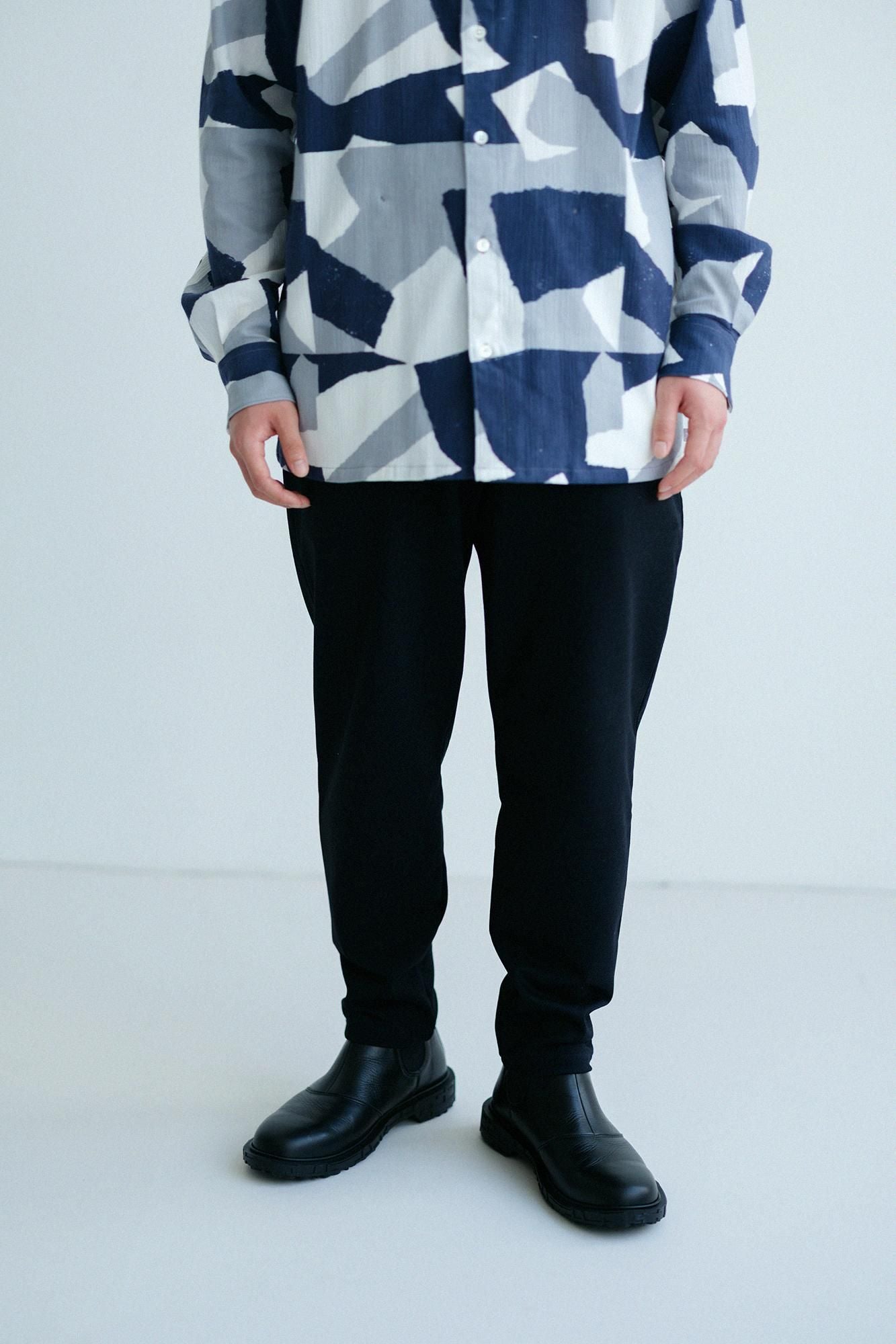 鑲嵌針織 休閒窄管長褲／黑藍色